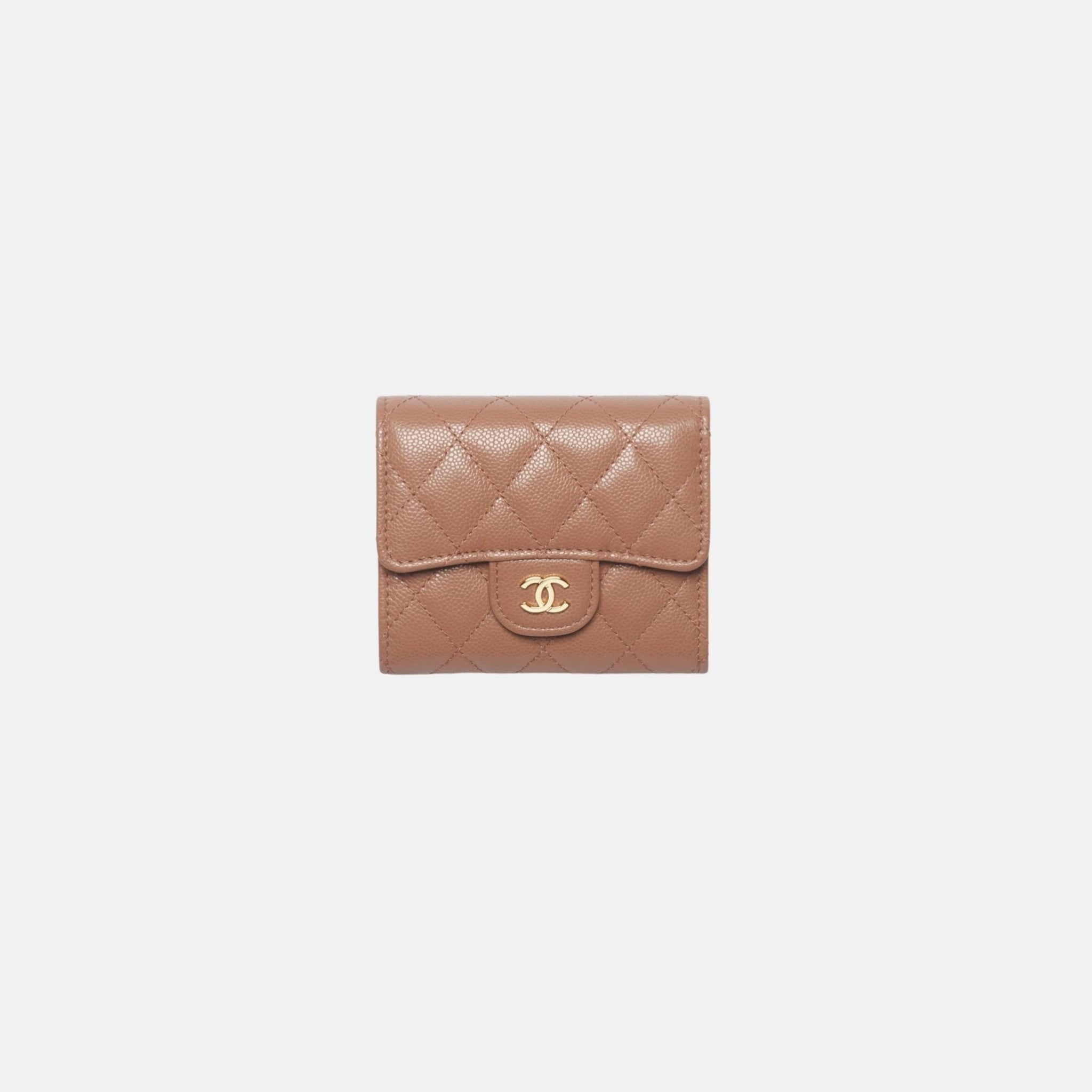 Chanel Classic Small Flap Wallet in Shiny Grained Calfskin, Brown Gold Tone Metal