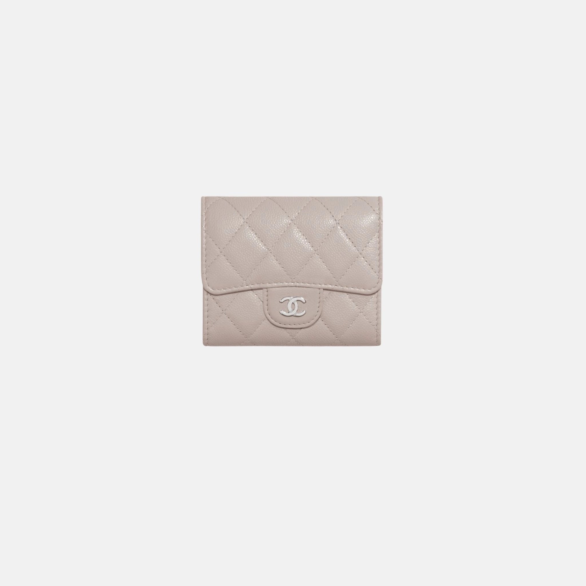 Chanel Classic Small Flap Wallet in Shiny Grained Calfskin, Dark Grey, Silver Tone Metal