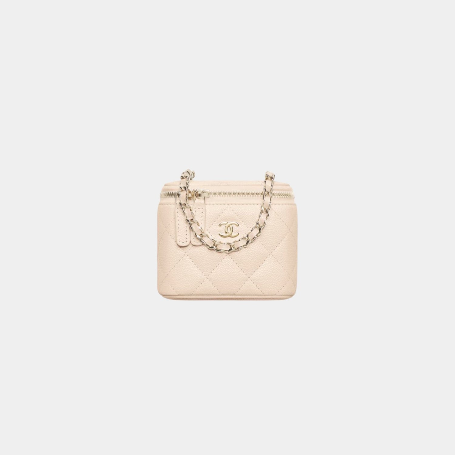 Chanel Classic Small Vanity With Chain in Grained Shiny Calfskin, Light Beige