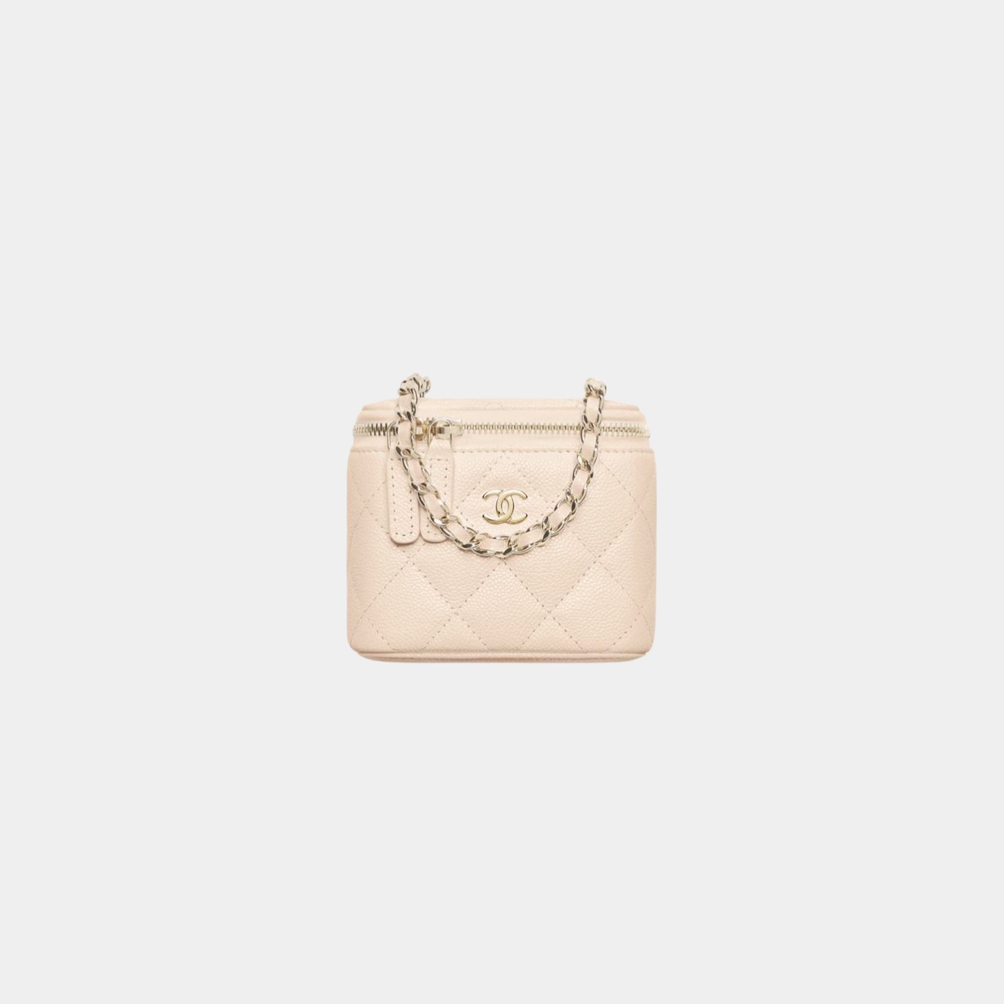 Chanel Classic Small Vanity With Chain in Grained Shiny Calfskin, Light Beige