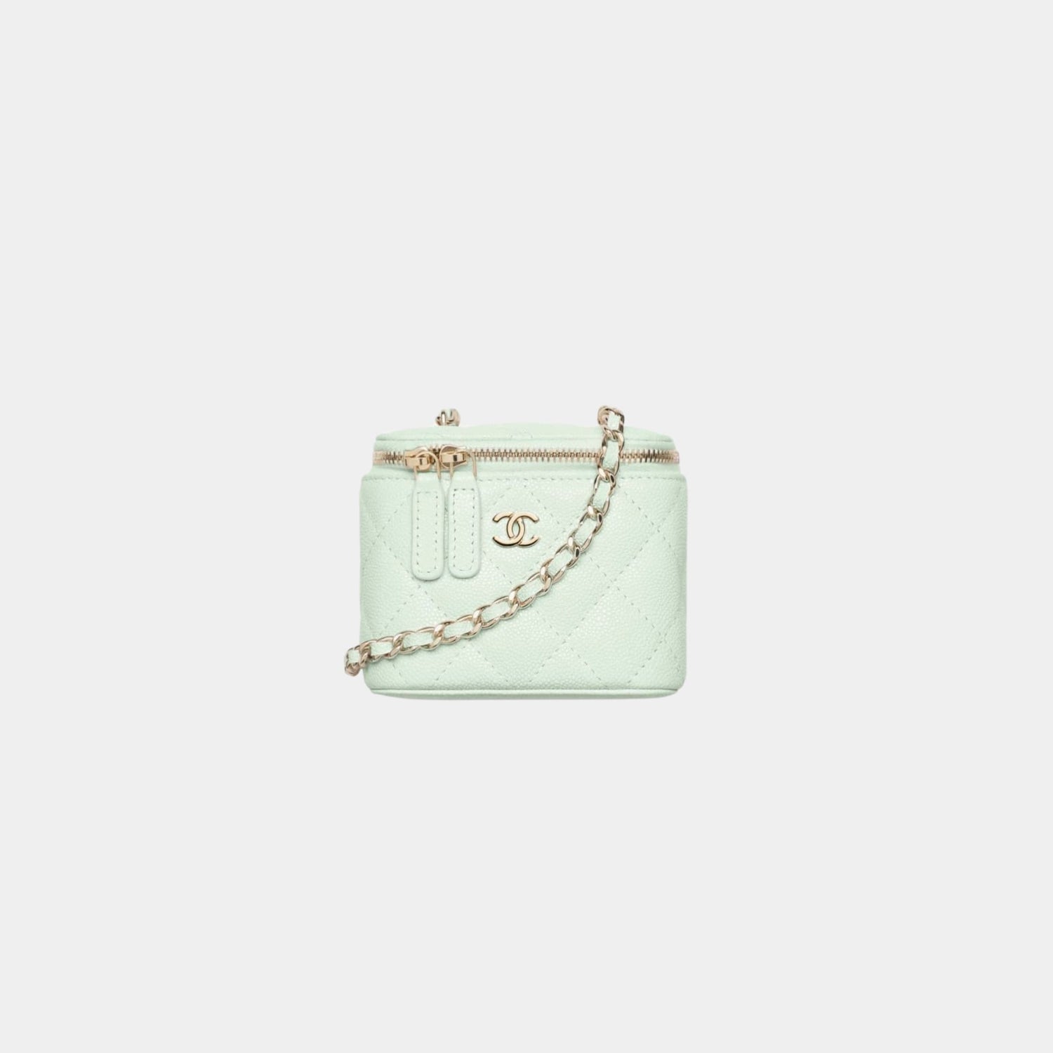 Chanel Classic Small Vanity With Chain in Grained Shiny Calfskin, Light Green