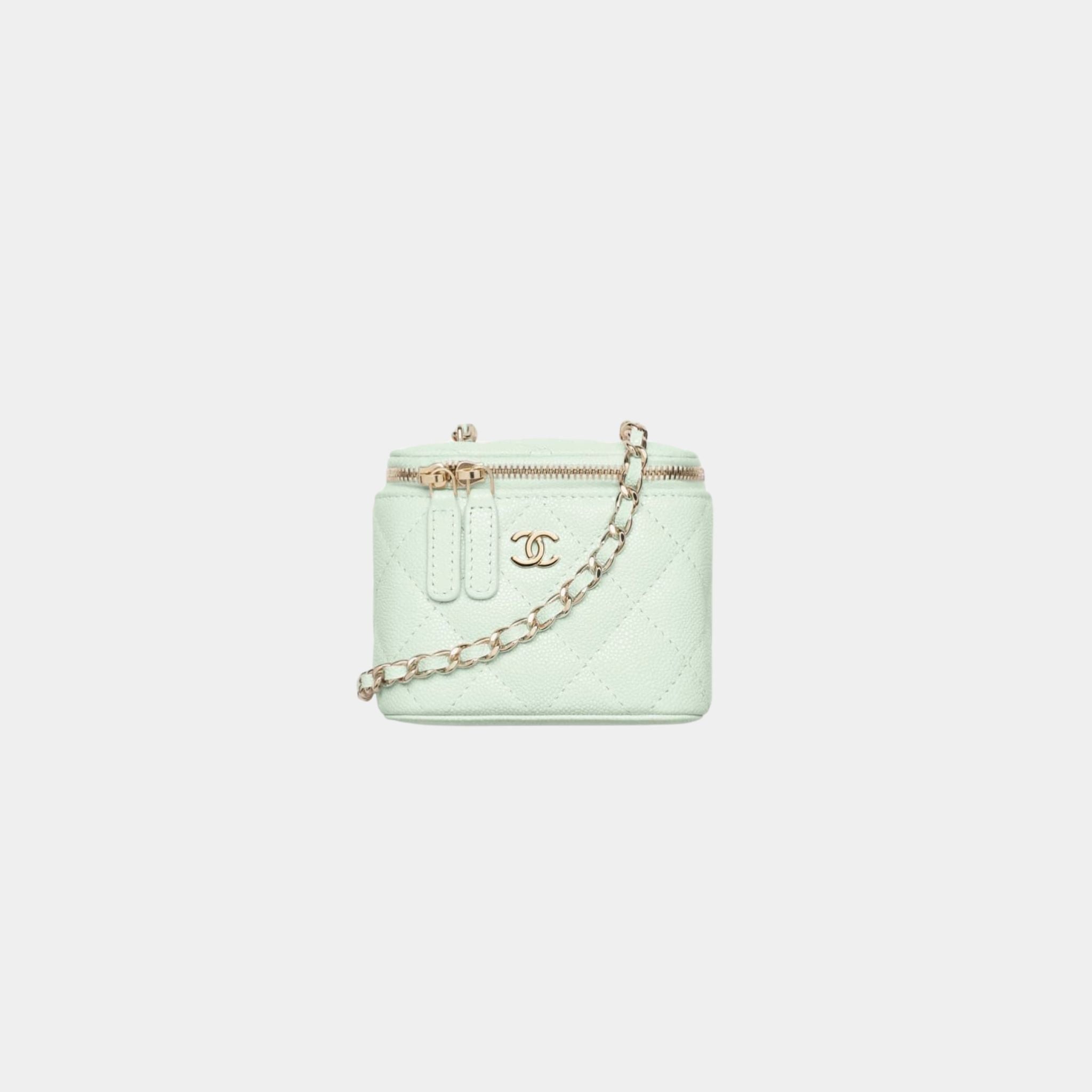 Chanel Classic Small Vanity With Chain in Grained Shiny Calfskin, Light Green