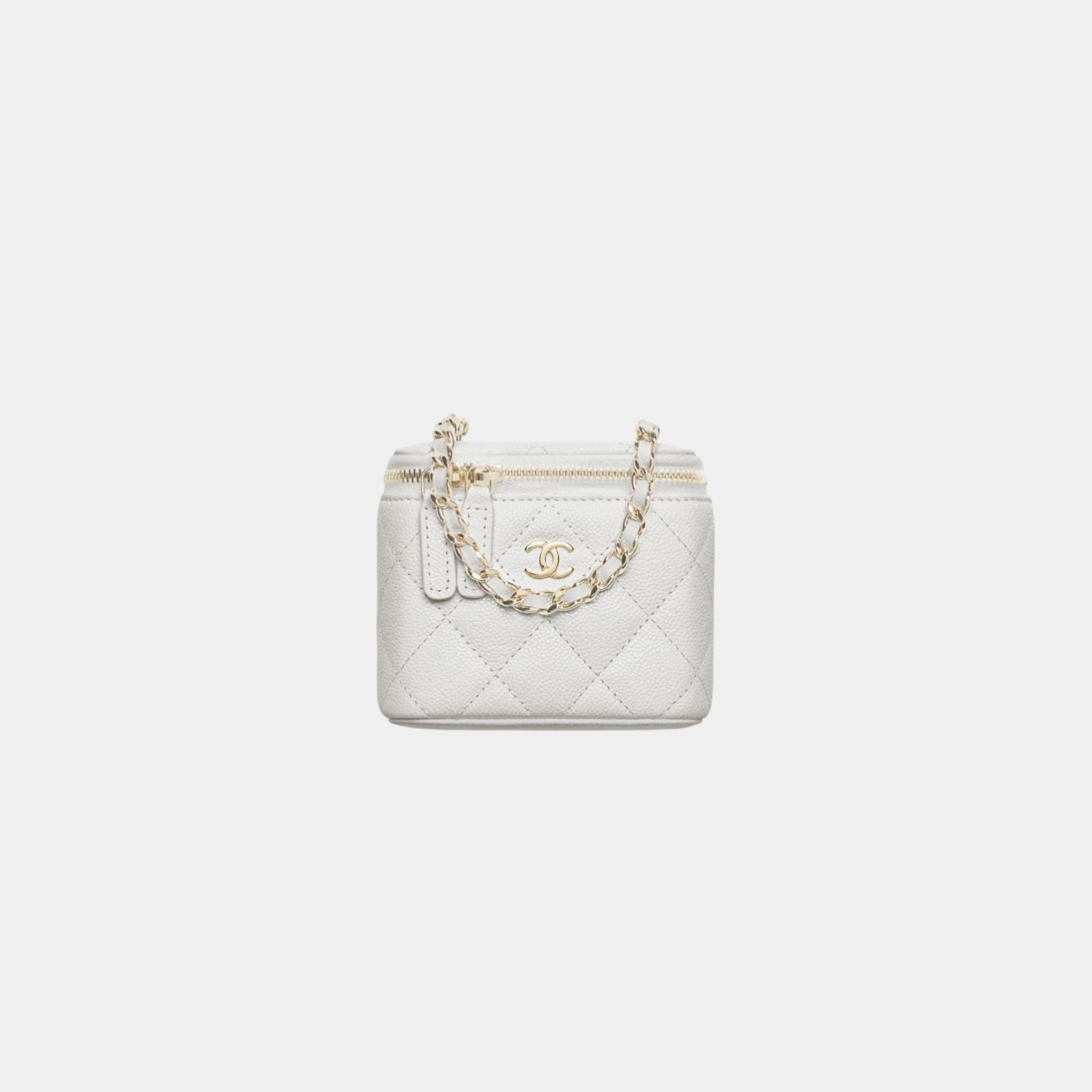 Chanel Classic Small Vanity With Chain in Grained Shiny Calfskin, Light Grey