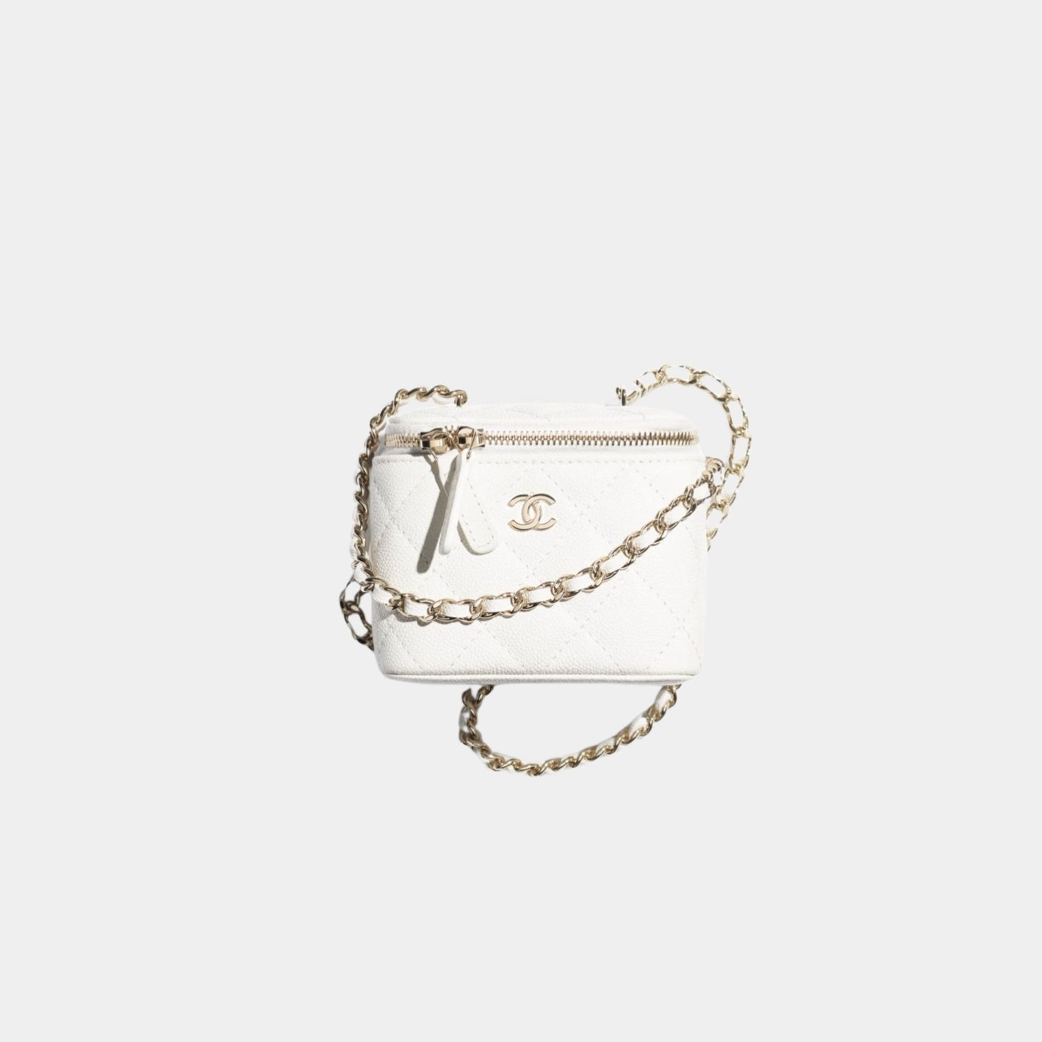 Chanel Classic Small Vanity With Chain in Grained Shiny Calfskin, White