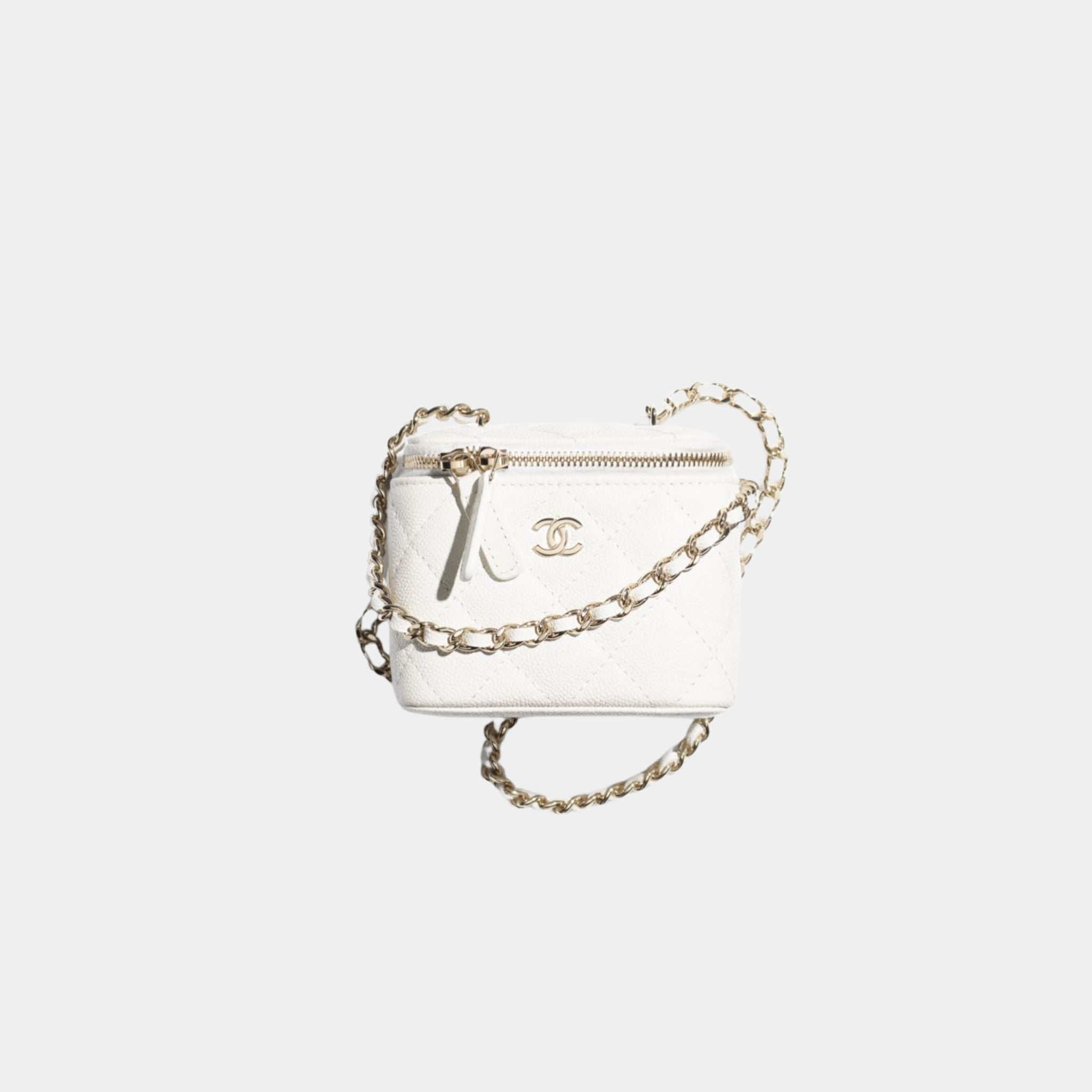 Chanel Classic Small Vanity With Chain in Grained Shiny Calfskin, White