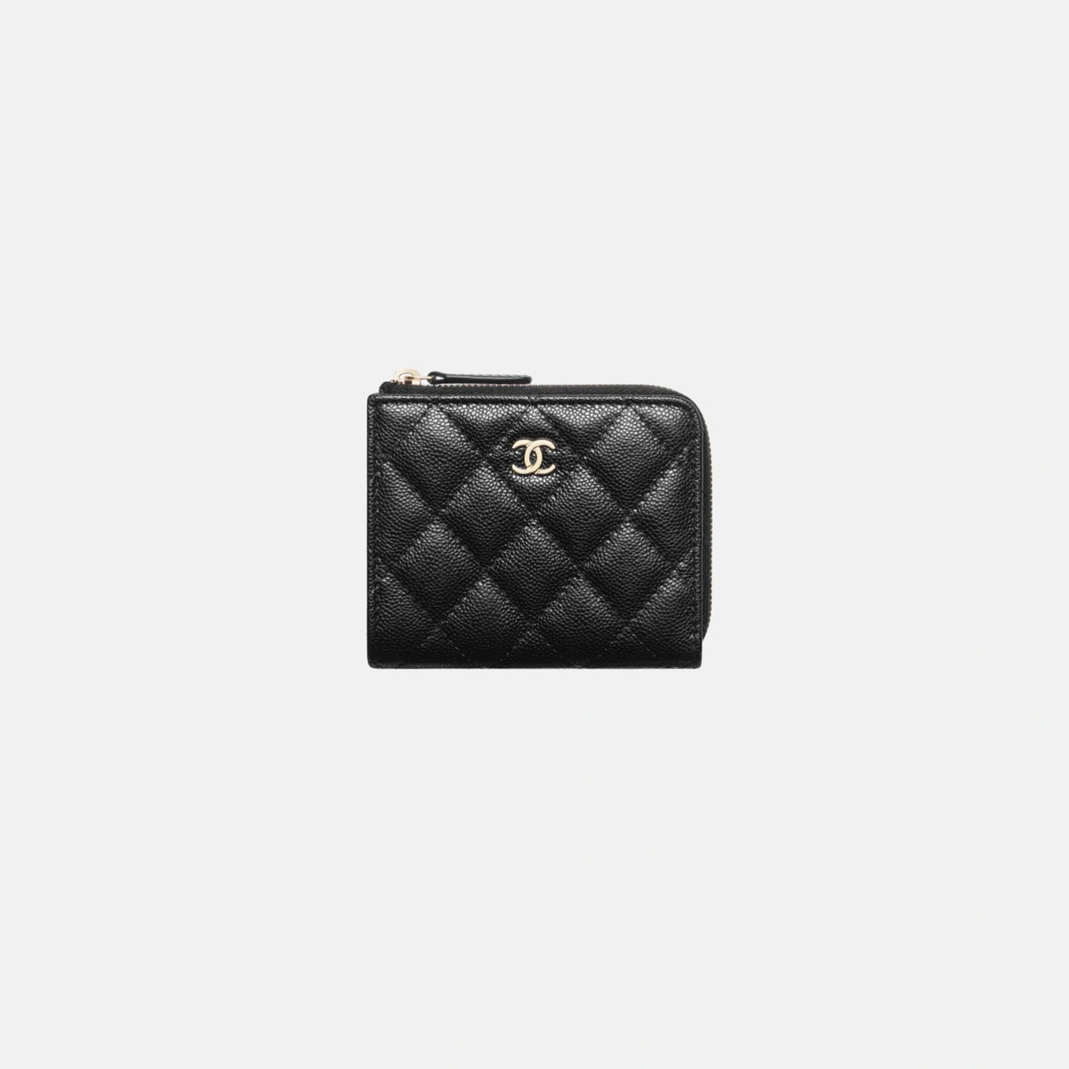 Classic Small Zipped Wallet in Grained Shiny Calfskin and Gold Tone Metal