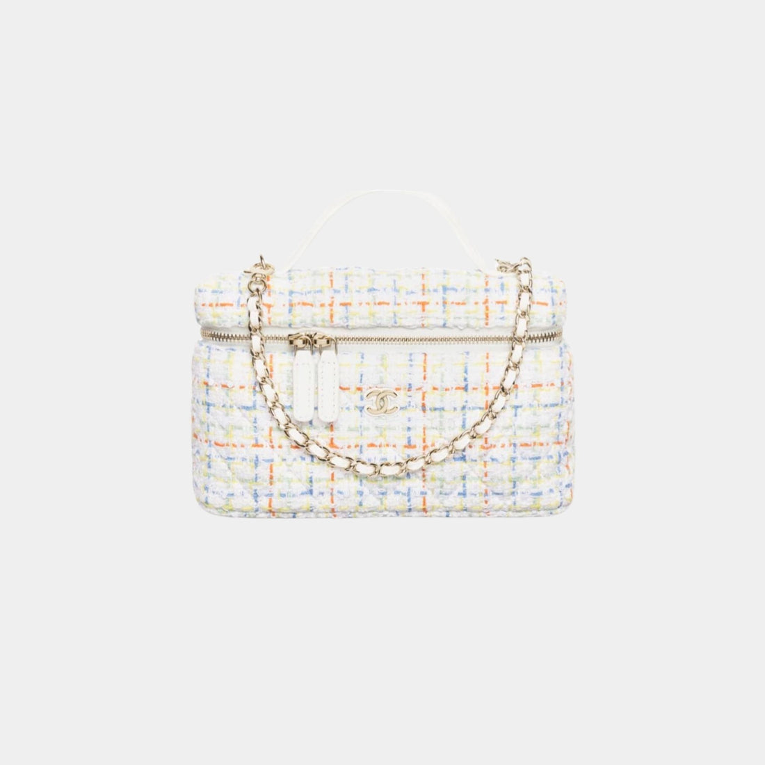 Chanel Classic Vanity with Chain in Cotton and Wool Tweed, White, Multicolour