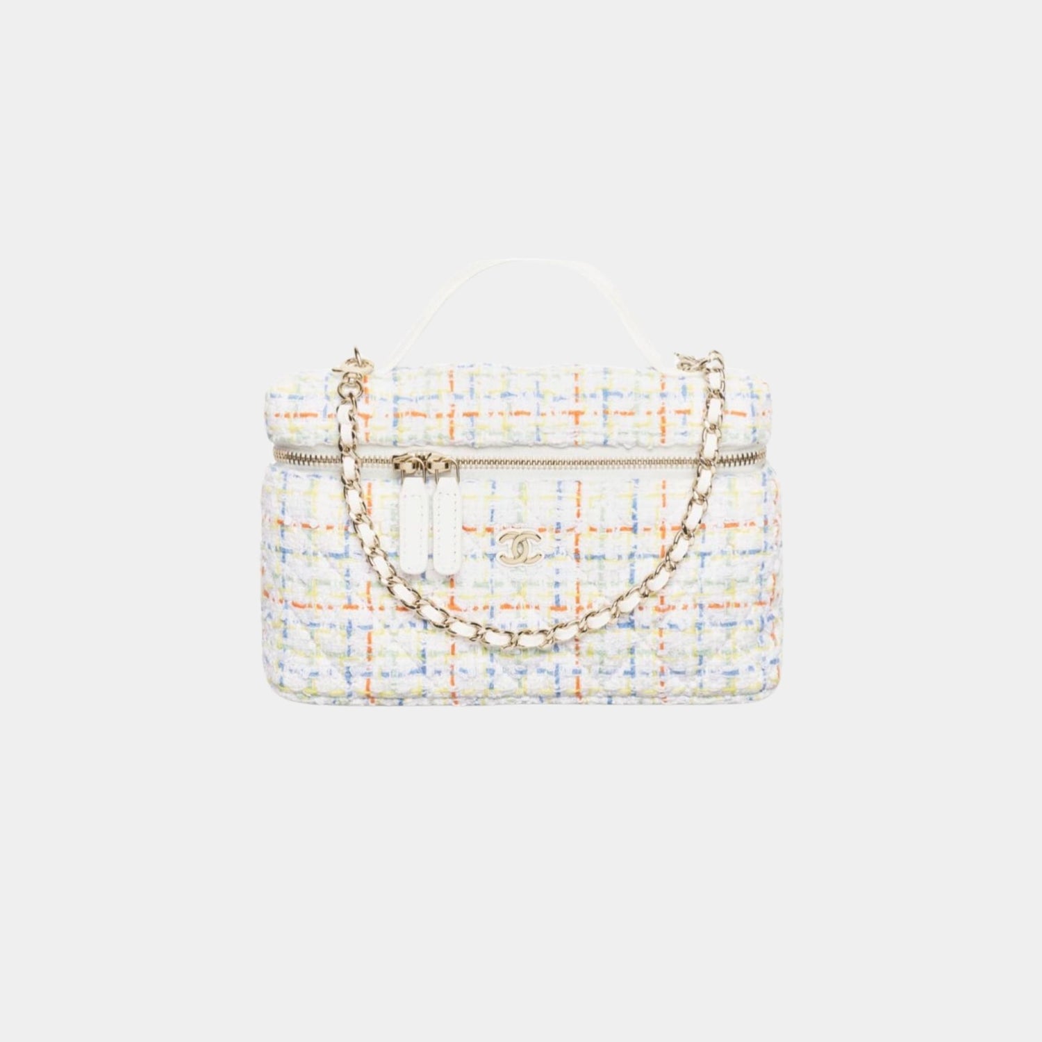 Chanel Classic Vanity with Chain in Cotton and Wool Tweed, White, Multicolour