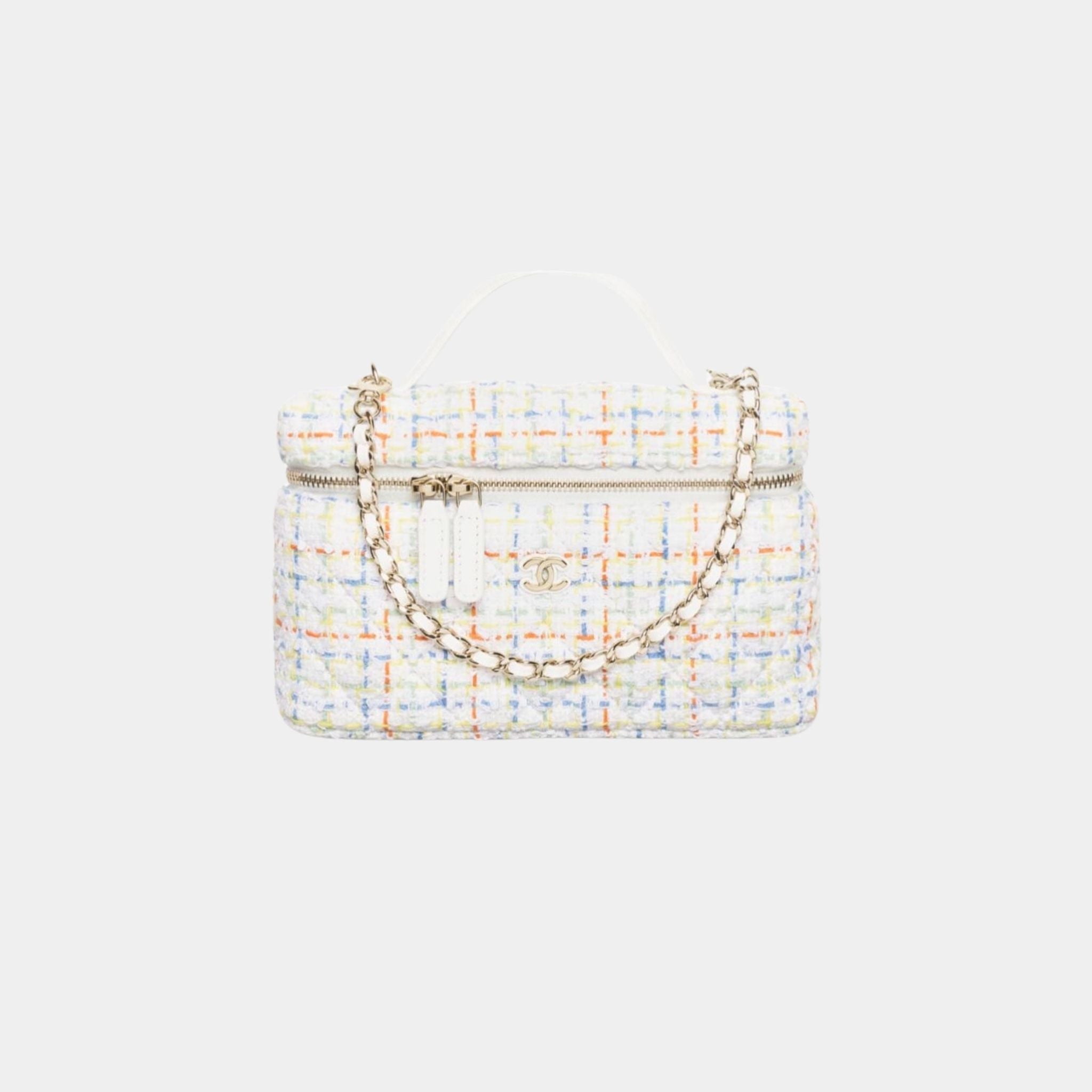 Chanel Classic Vanity with Chain in Cotton and Wool Tweed, White, Multicolour