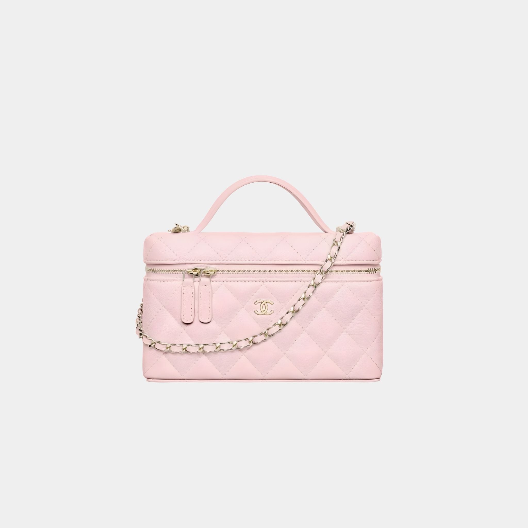 Chanel Classic Vanity with Chain in Grained Shiny Calfskin, Light Pink