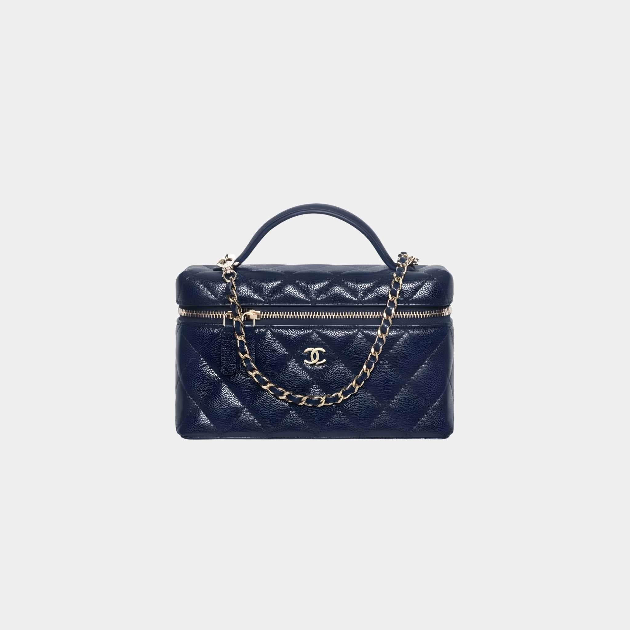 Chanel Classic Vanity with Chain in Grained Shiny Calfskin, Navy Blue