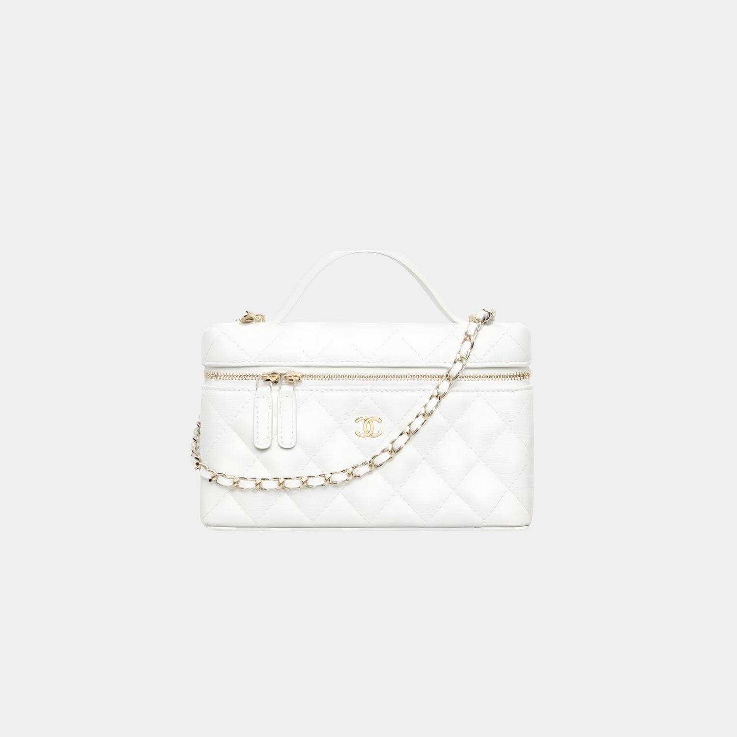 Chanel Classic Vanity with Chain in Grained Shiny Calfskin, White