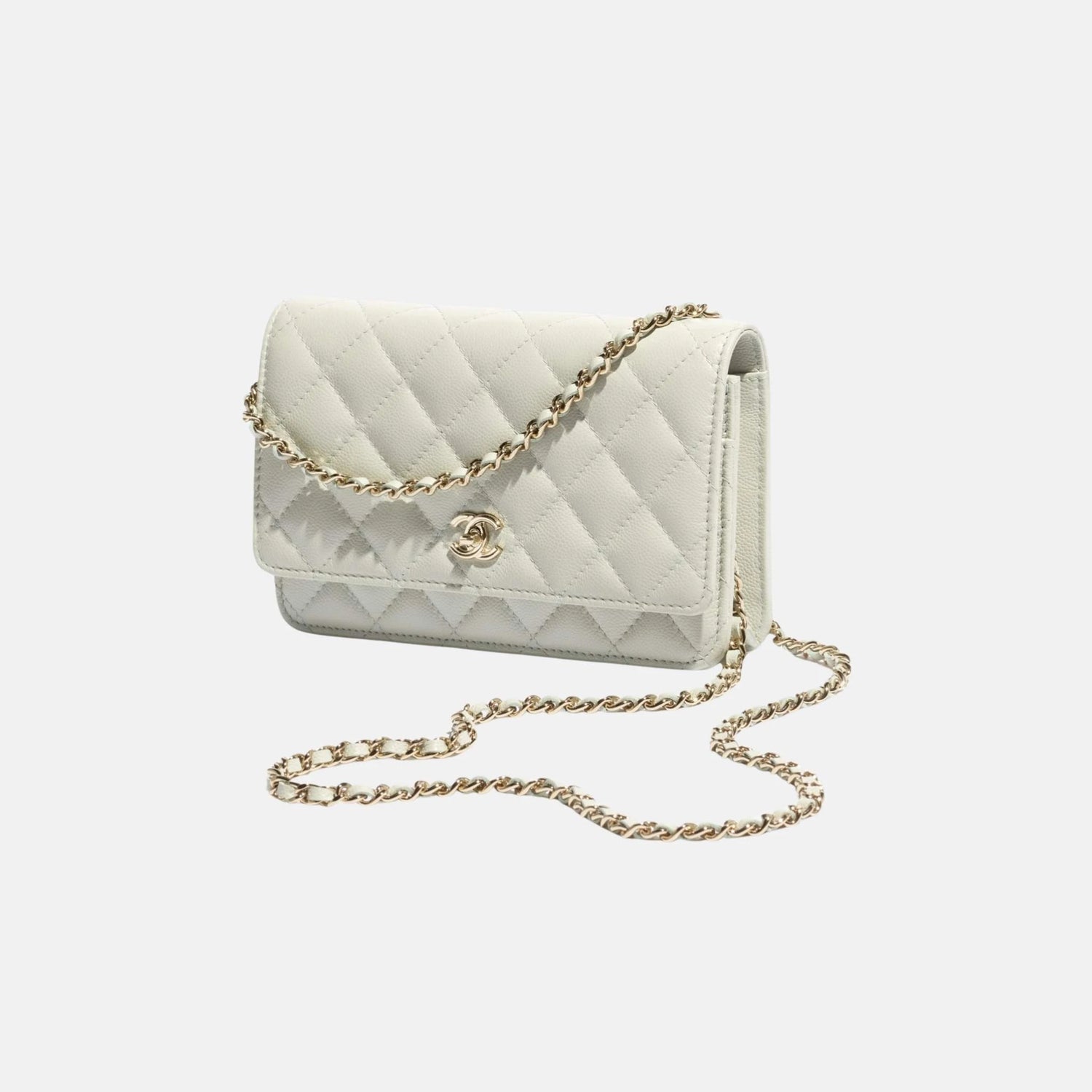 Chanel Classic Wallet on Chain in Grained Shiny Calfskin and Gold Tone, Light Green, Side