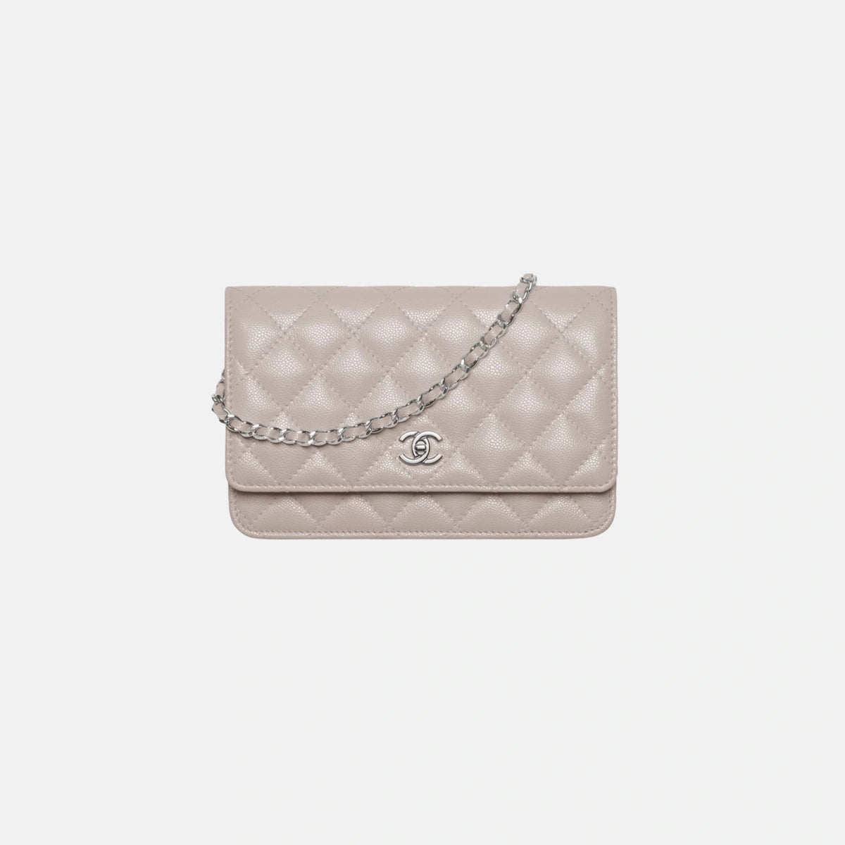Classic Wallet on Chain in Shiny Grained Calfskin and Silver Tone Metal