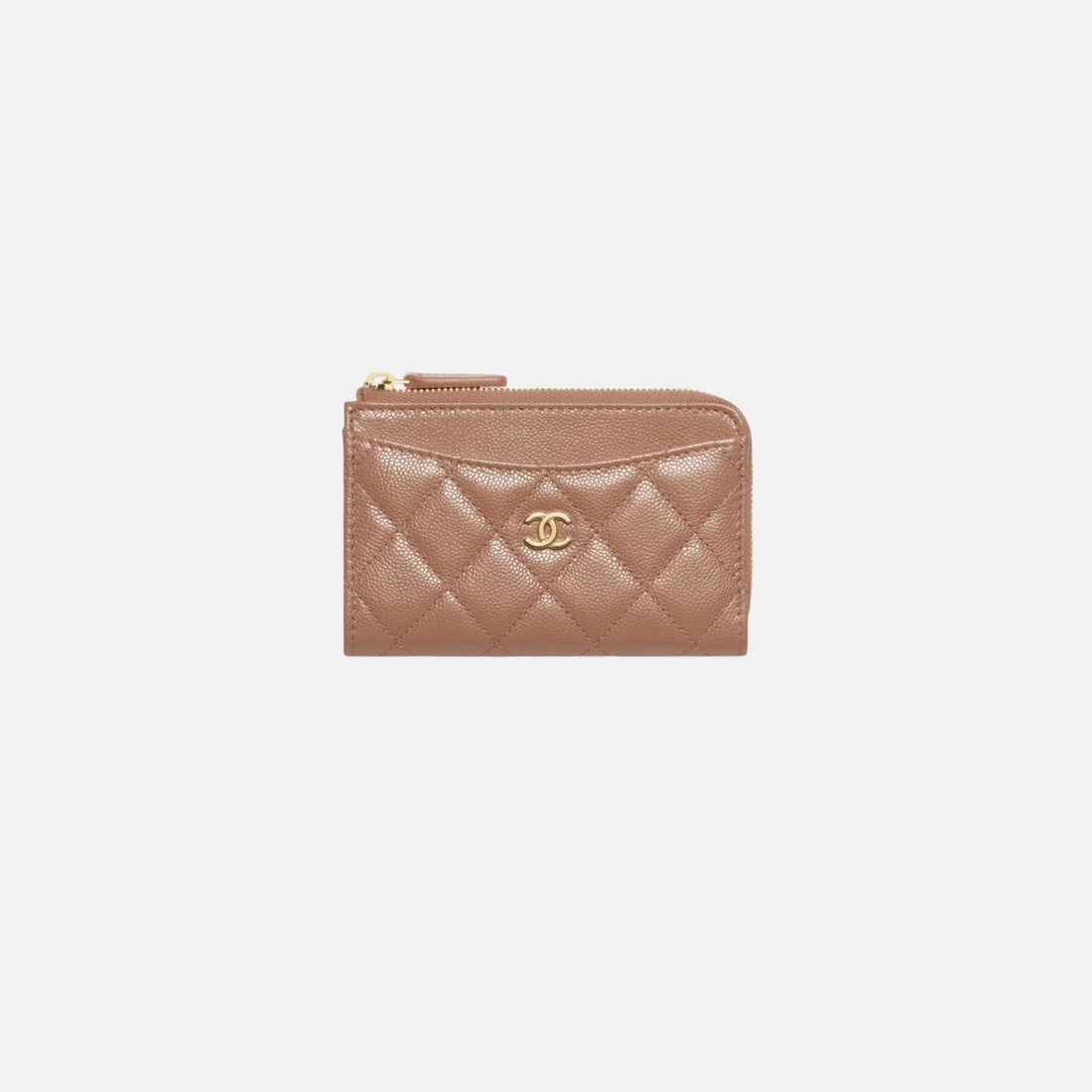 Chanel Classic Zipped Card Holder in Shiny Grained Calfskin, Brown, Gold Tone Metal