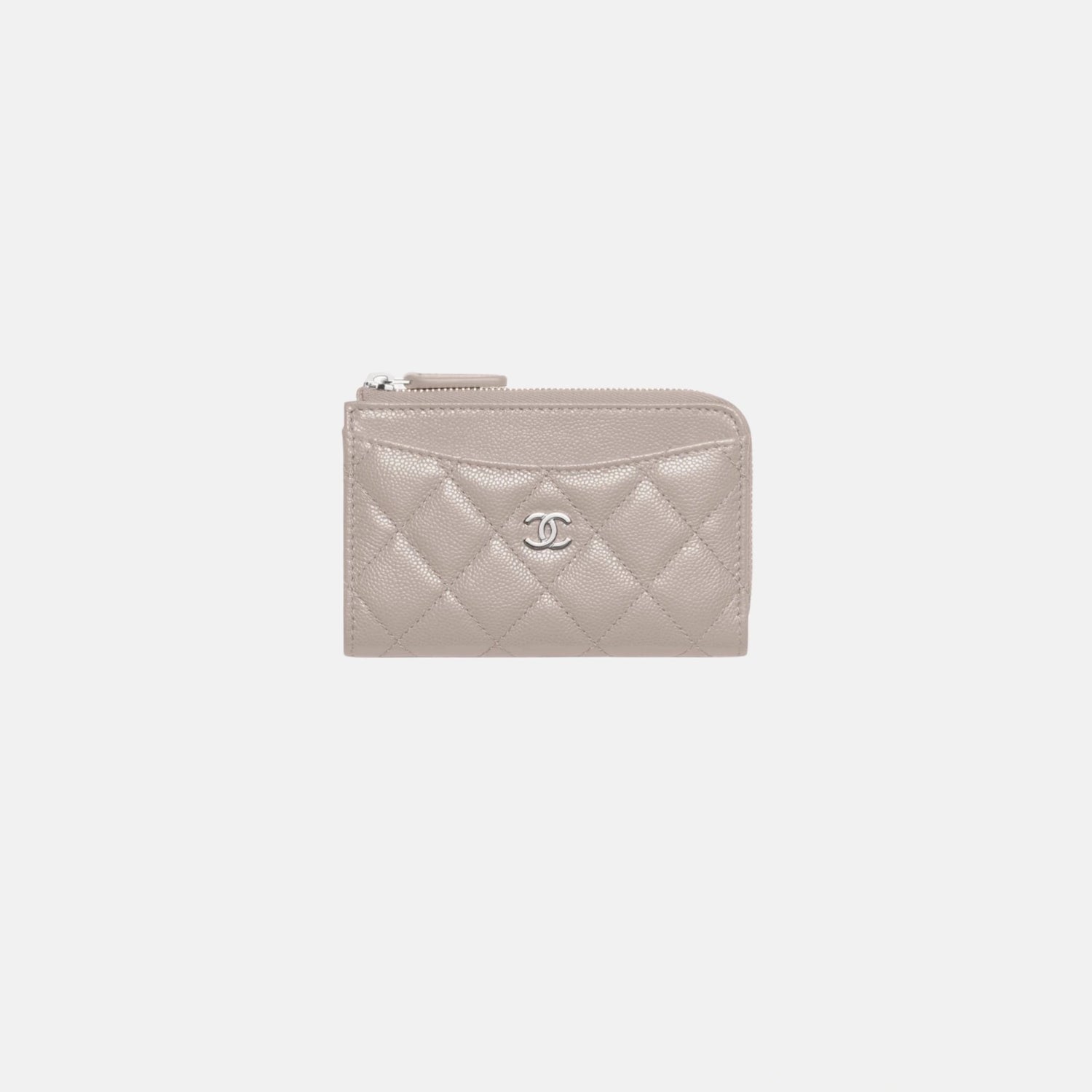 Chanel Classic Zipped Card Holder in Shiny Grained Calfskin, Dark Grey, Silver Tone Metal