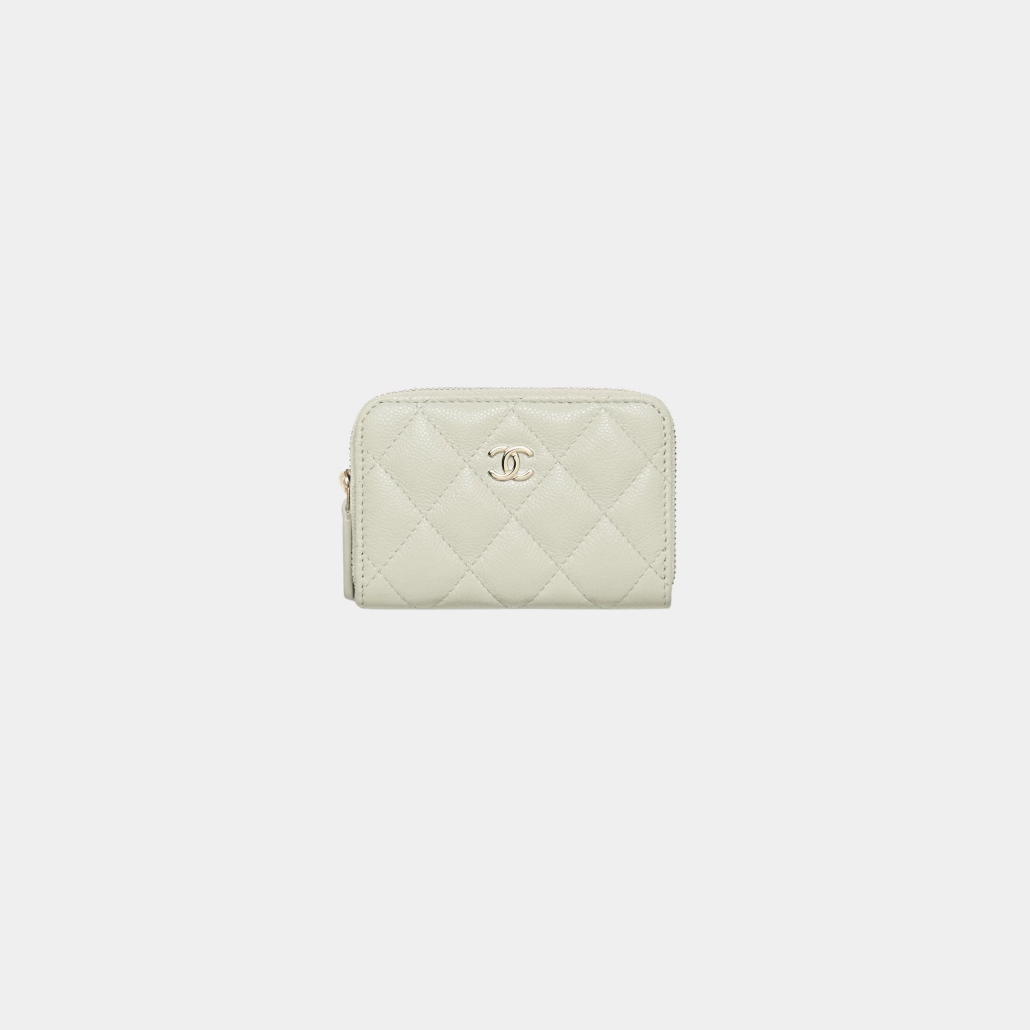 Classic Zipped Coin Purse Grained Calfskin &amp; Metal
