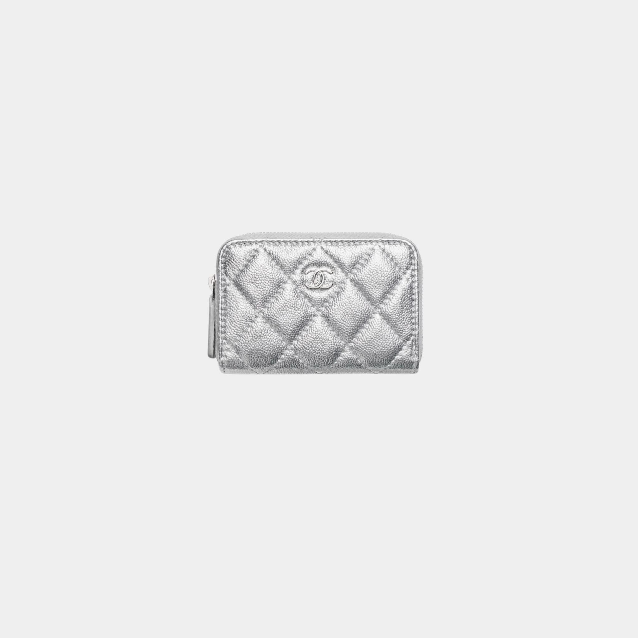 Classic Zipped Coin Purse Grained Calfskin &amp; Metal