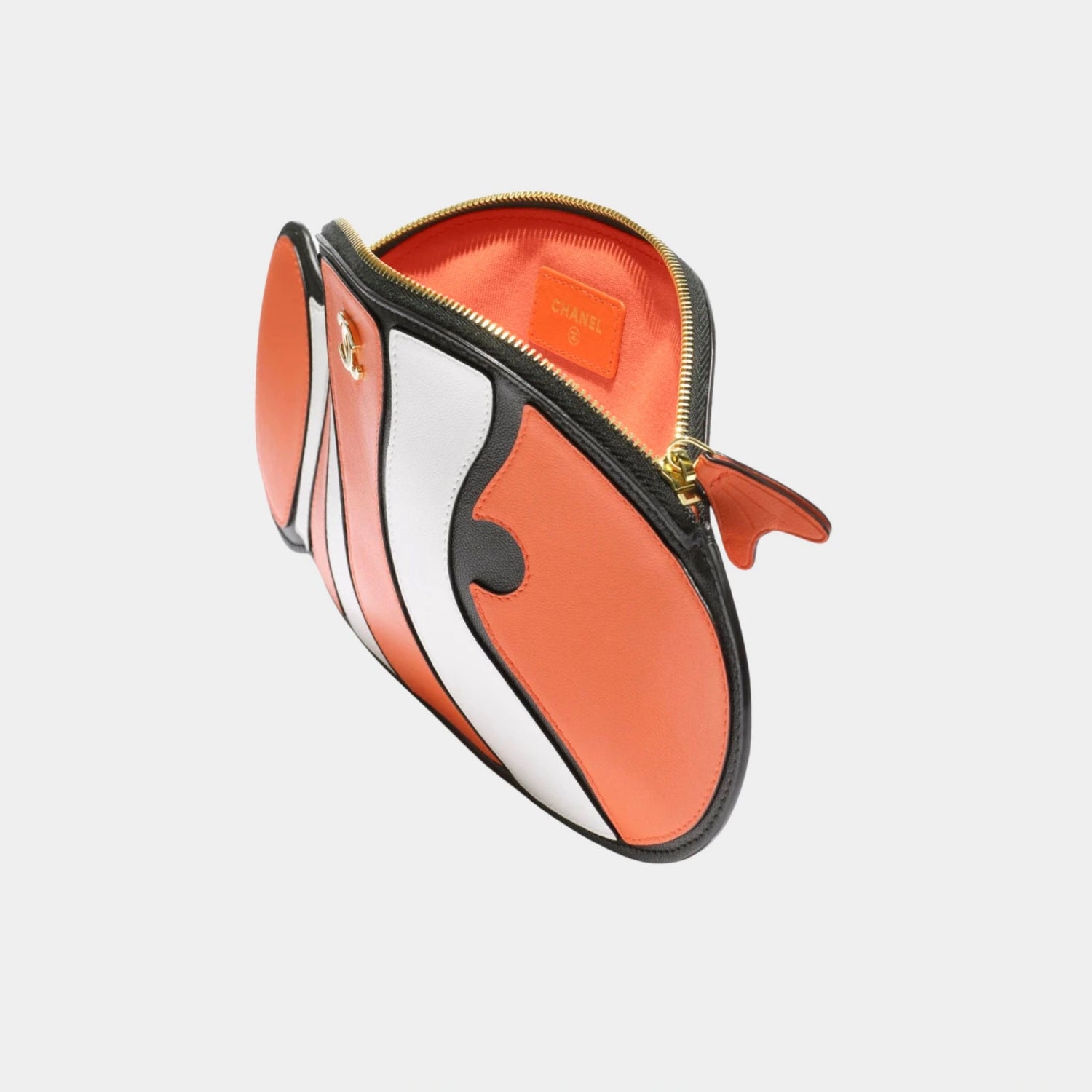 Chanel Clownfish Pouch Lamb &amp; Gold-Plated Metal Orange White &amp; Black, Front