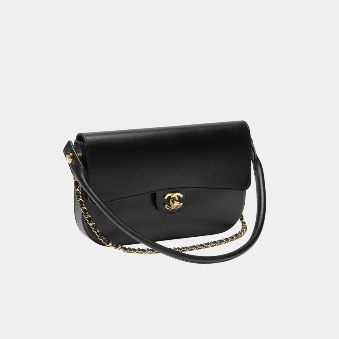 Chanel Clutch in Black Shiny Calfskin &amp; Gold-Tone Metal, Side