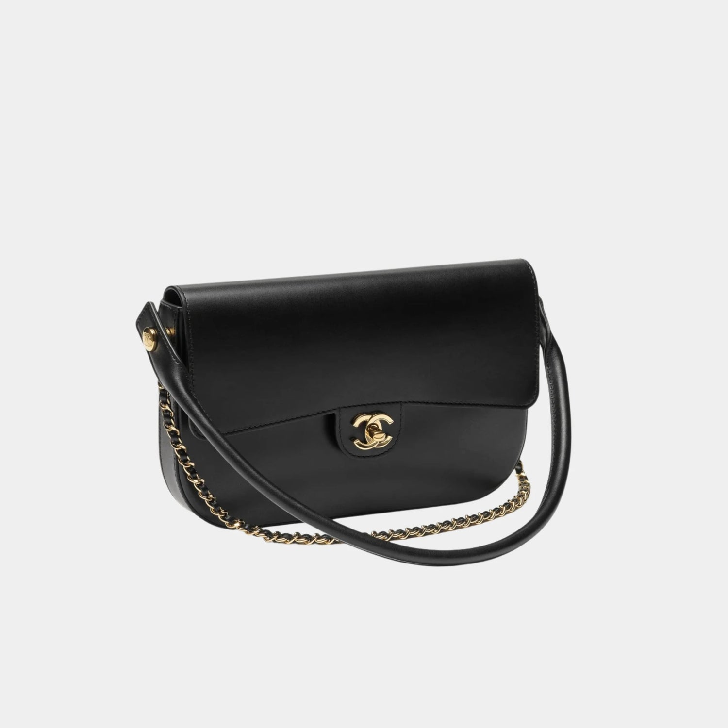 Chanel Clutch in Black Shiny Calfskin &amp; Gold-Tone Metal, Side