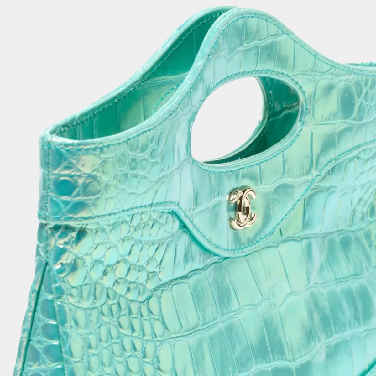 Clutch with chain Crocodile Embossed Calfskin &amp; Gold-Tone Metal