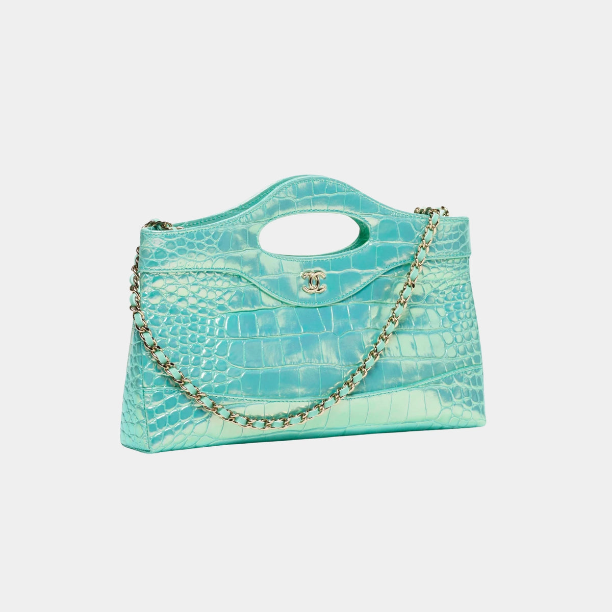 Clutch with chain Crocodile Embossed Calfskin & Gold-Tone Metal