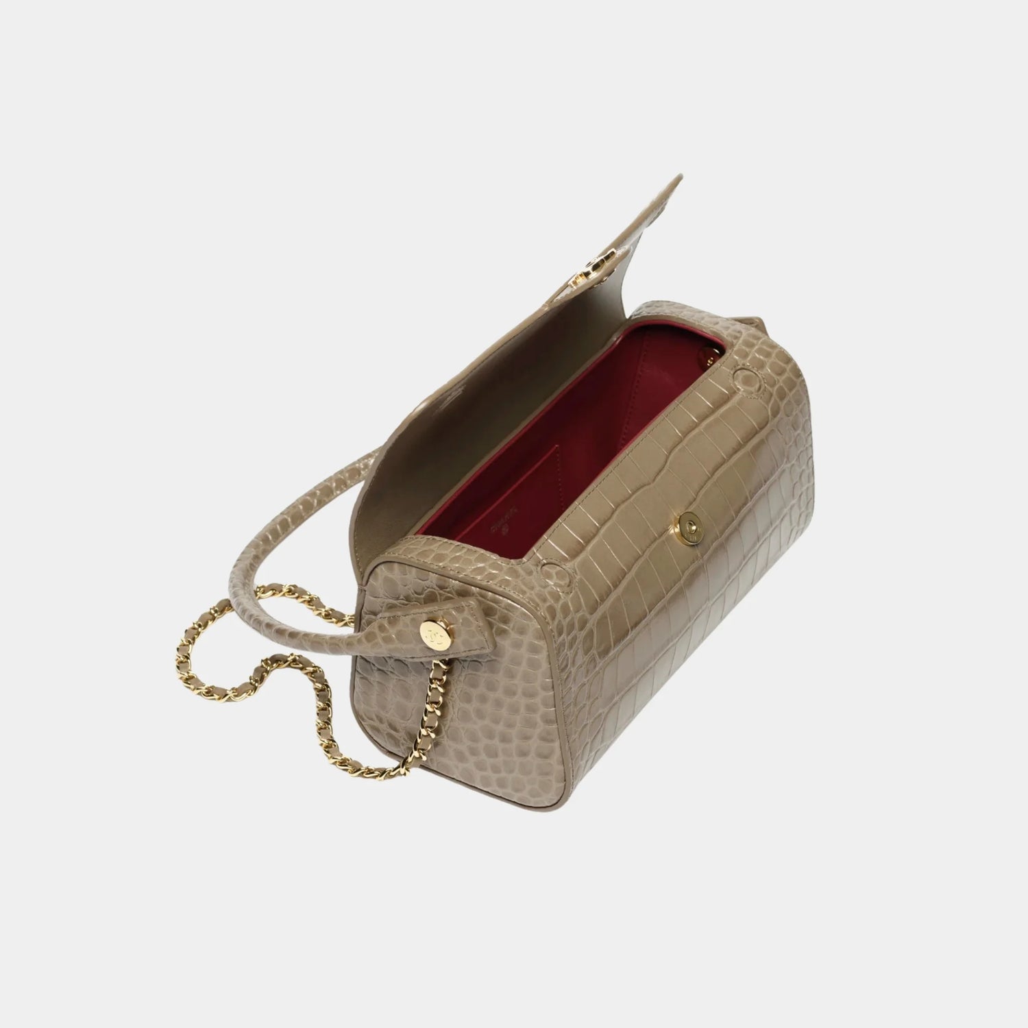 Chanel Clutch with chain in Dark Khaki Crocodile Embossed Calfskin, Top