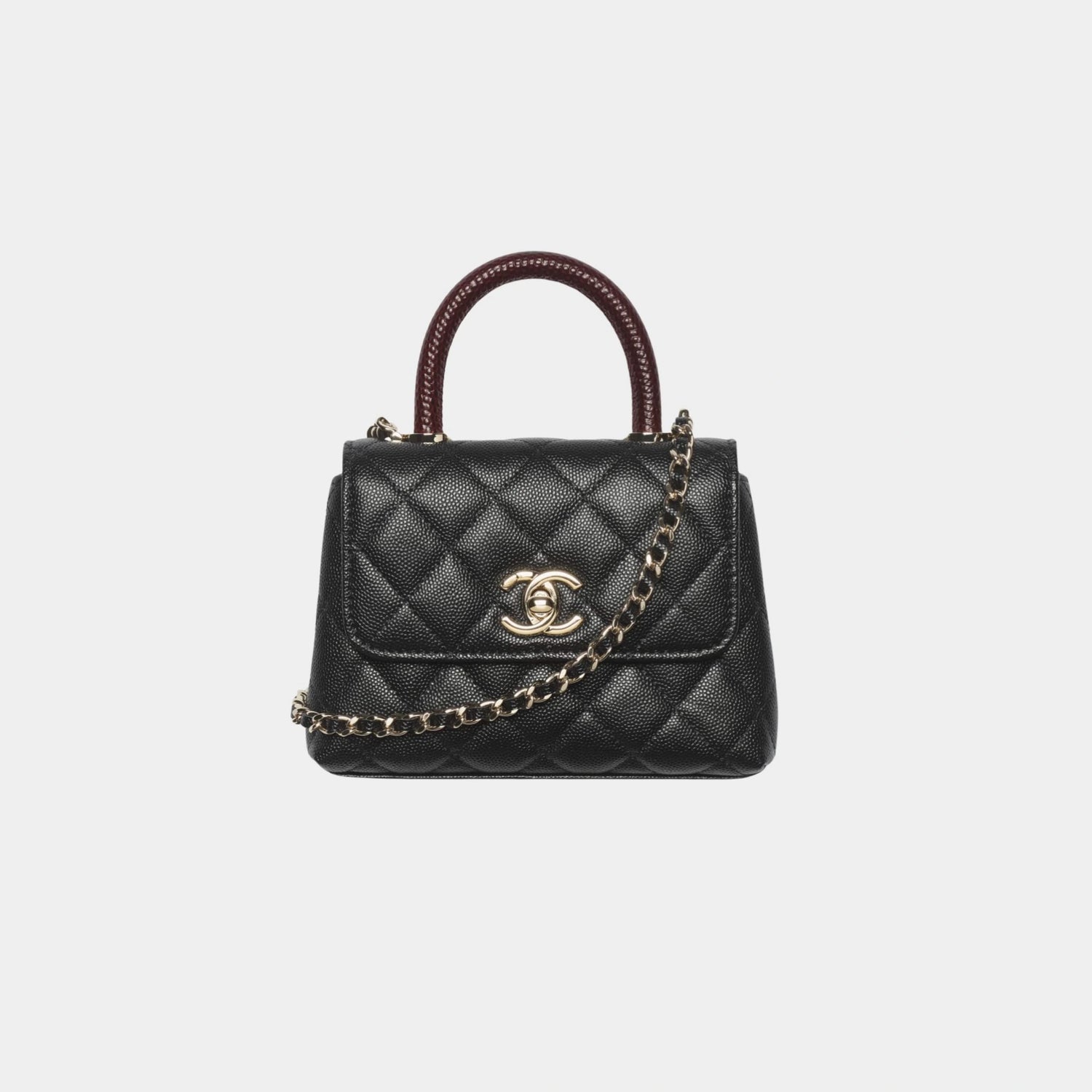 Clutch With Chain Grained Calfskin Lizard Embossed Calfskin &amp; Gold Tone Metal