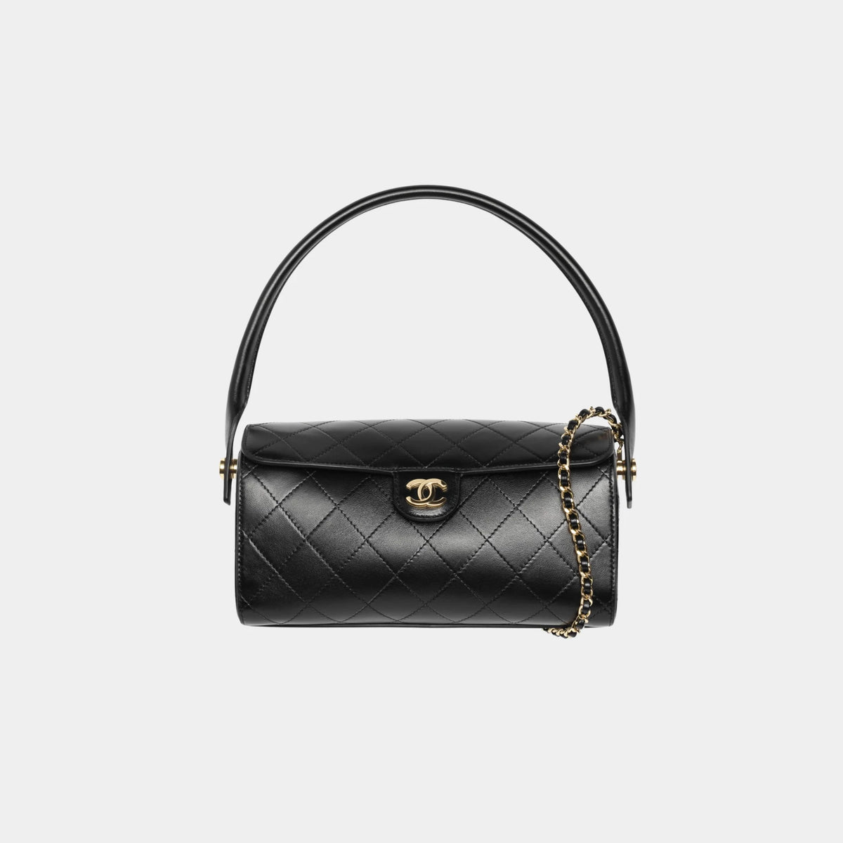 Clutch with chain in Black Lambskin