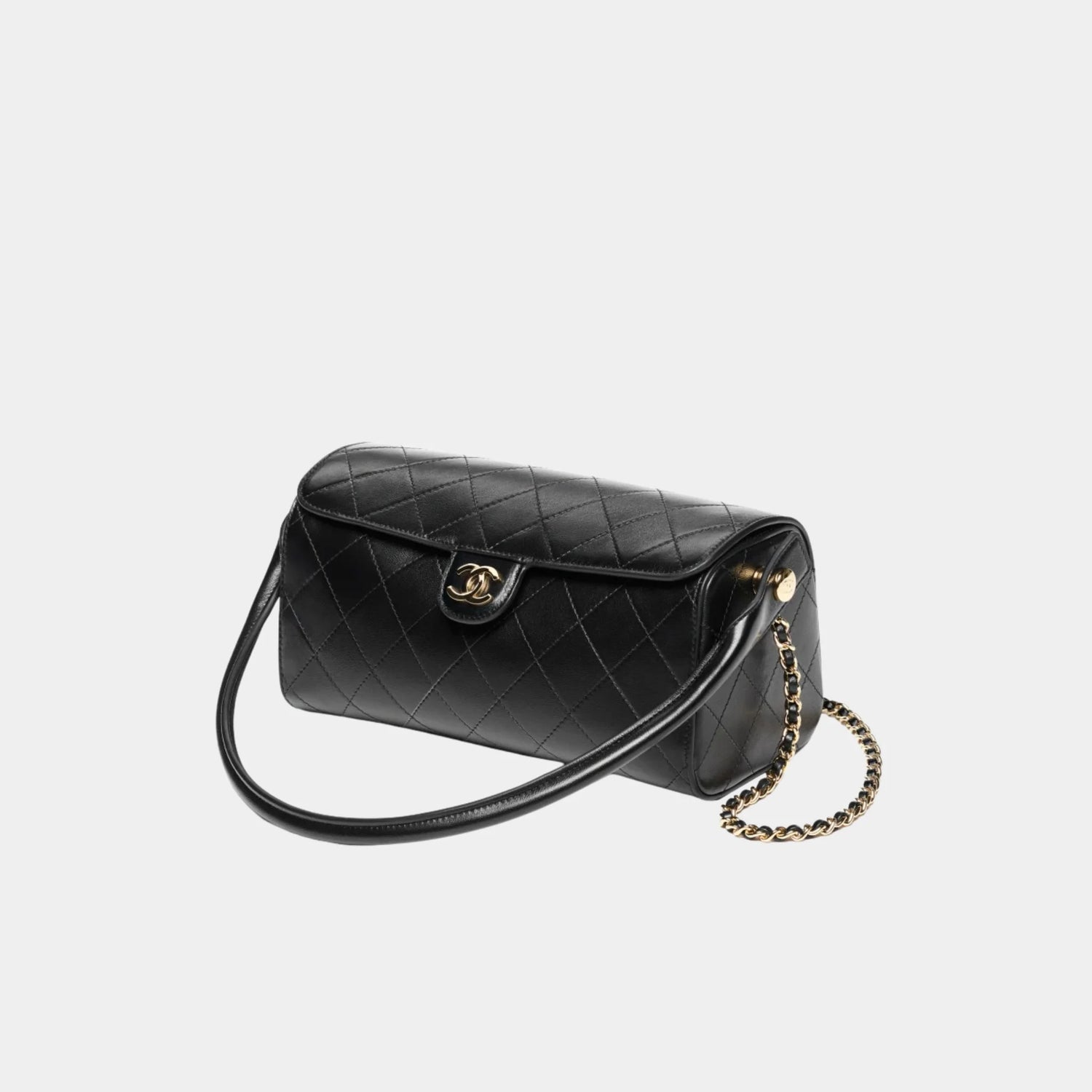 Chanel Clutch with chain in Black Lambskin, Side