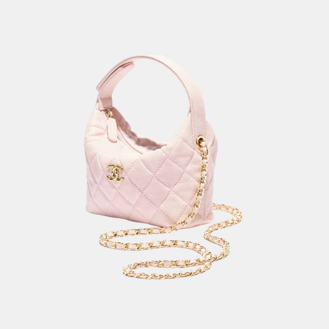 Chanel Clutch With Chain in Grained Shiny Calfskin, Light Pink, Front