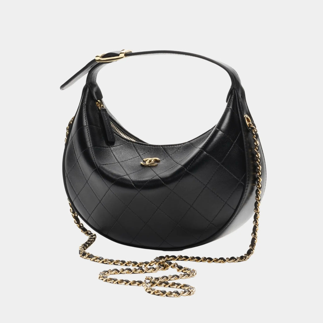 Chanel Clutch with Chain in Lambskin, Black, Side