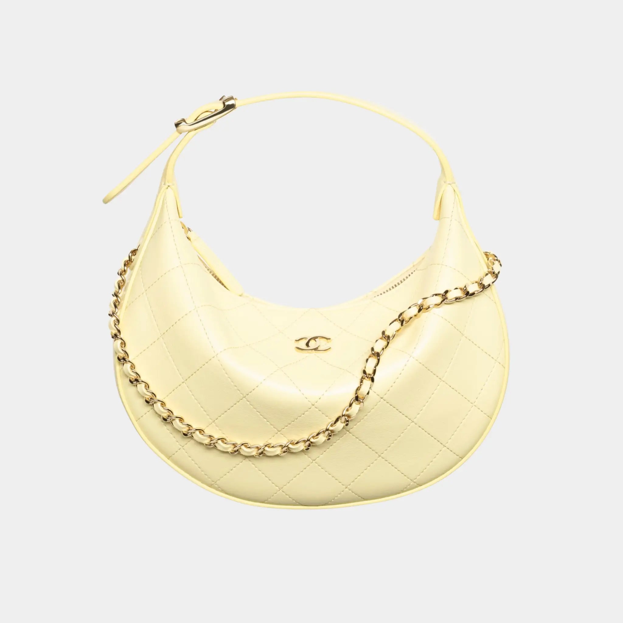 Chanel Clutch with Chain in Lambskin, Light Yellow, Front