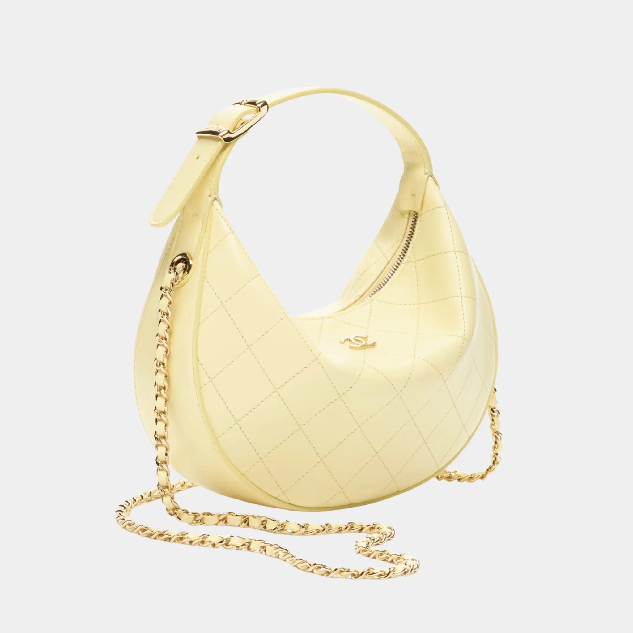 Chanel Clutch with Chain in Lambskin, Light Yellow, Side