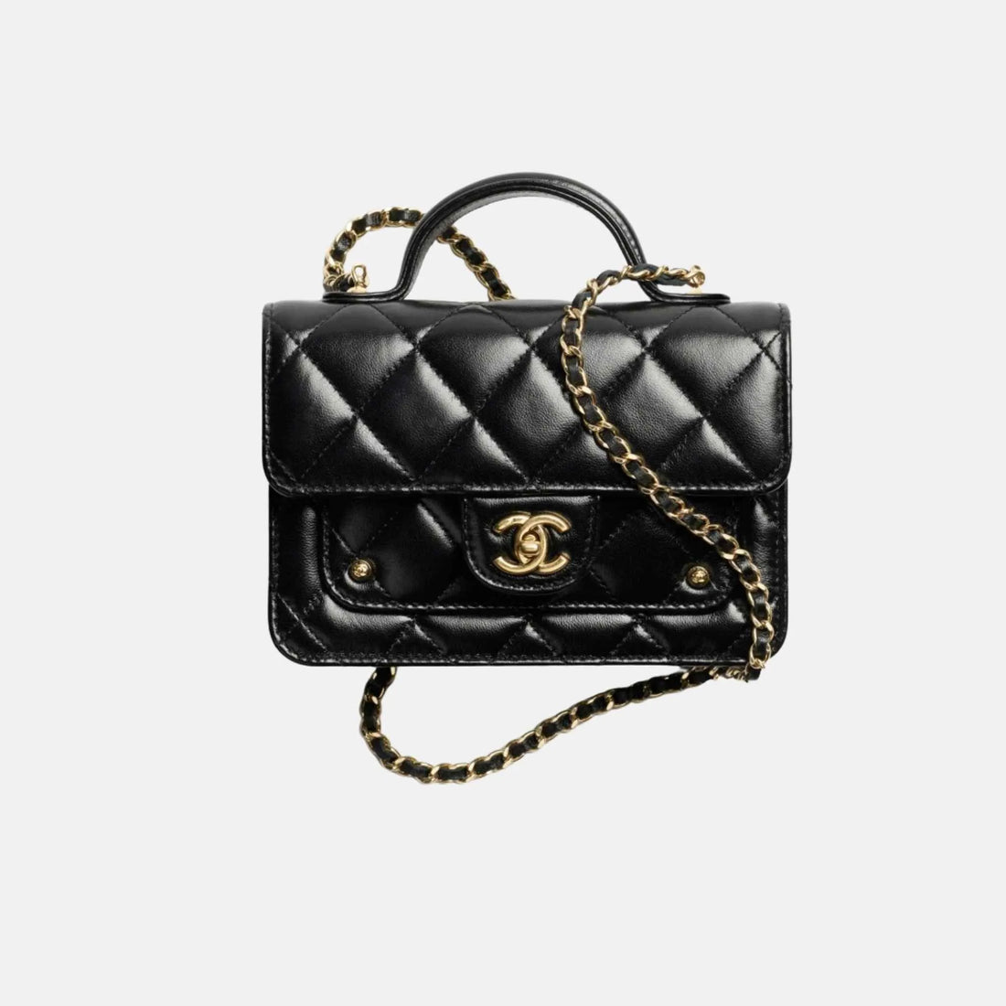 Chanel Clutch with Chain in Shiny Lambskin and Gold Metal, Front