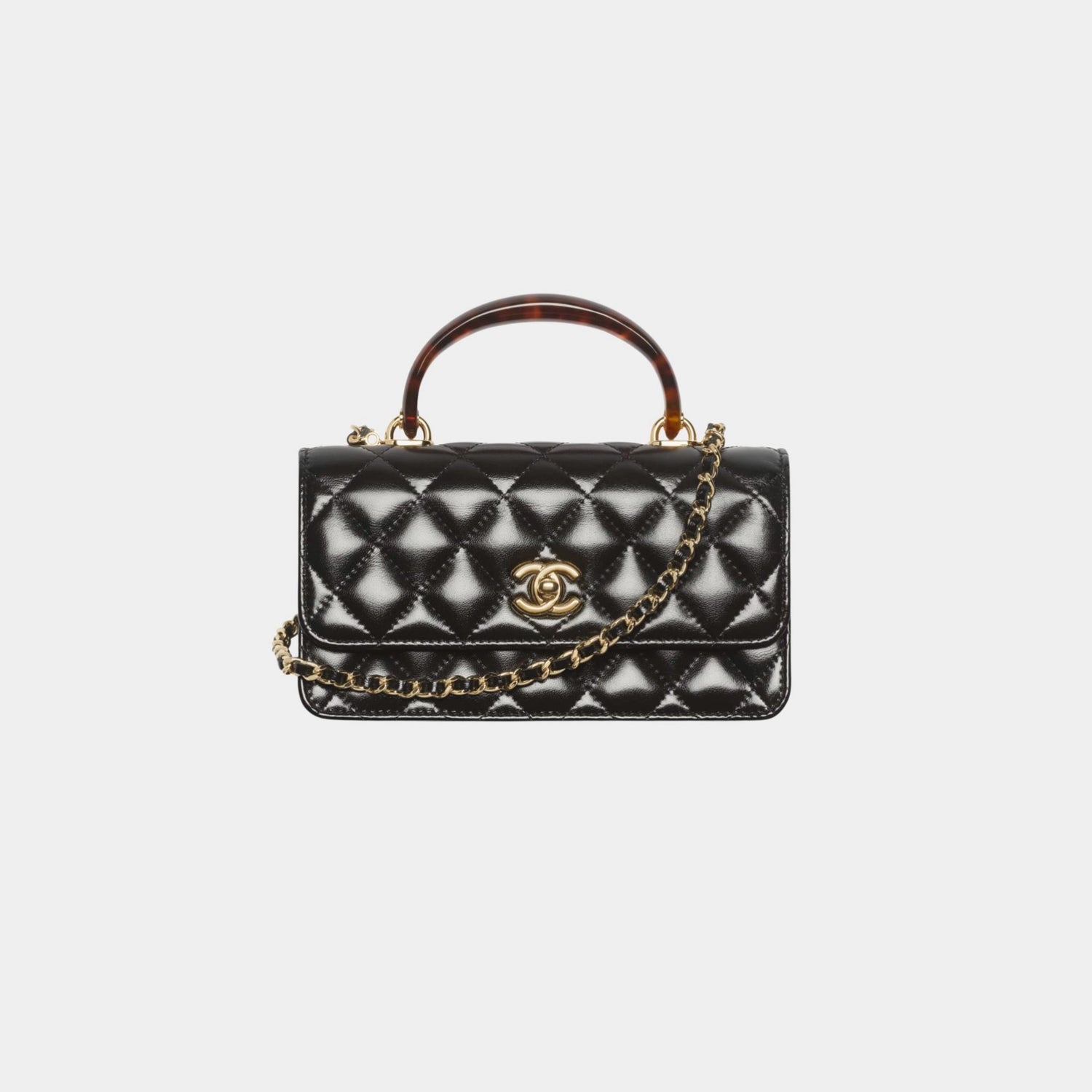 Chanel Clutch With Chain Lambskin Tortoise Plexi &amp; Gold Tone Metal