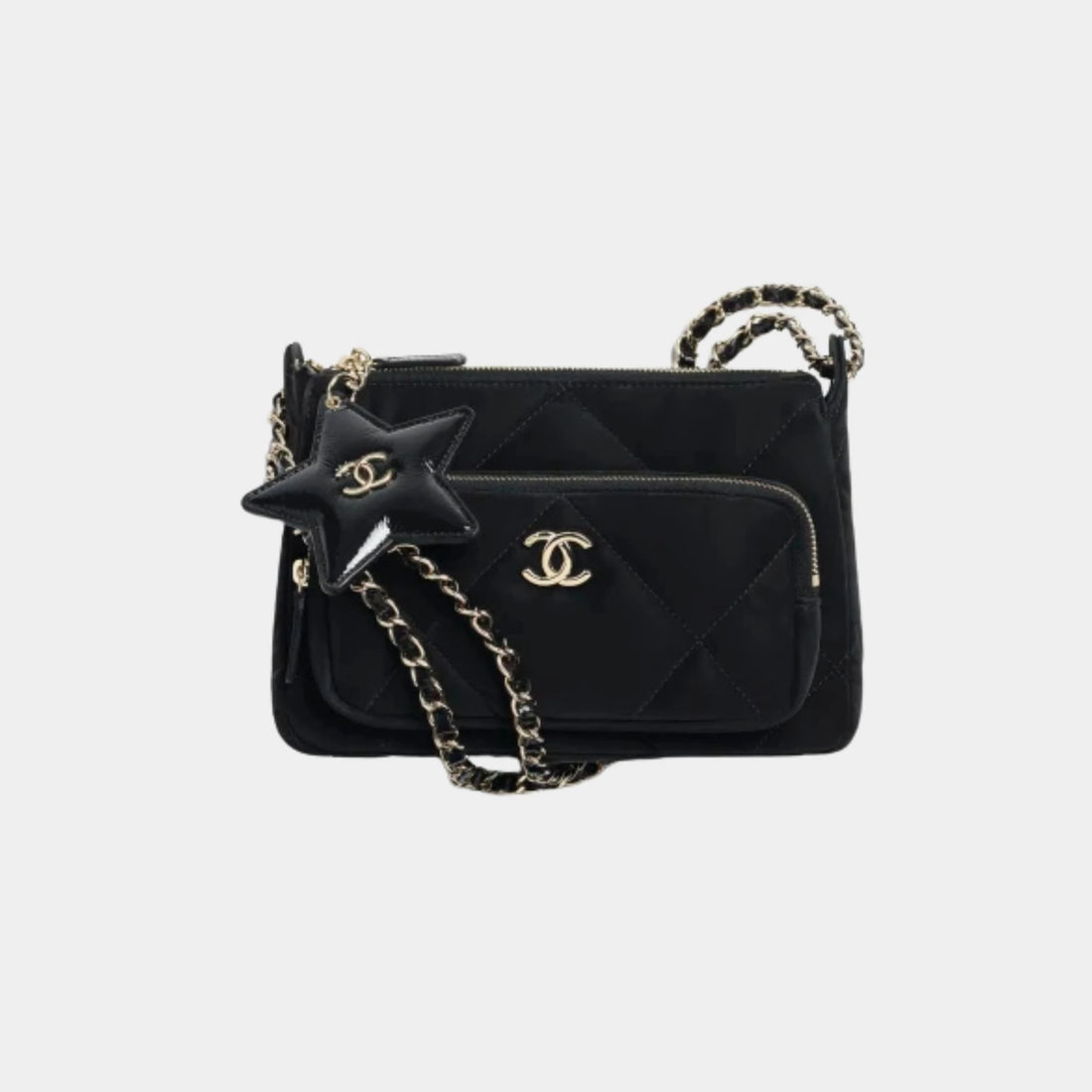 Chanel Clutch with chain Velvet-effect nylon Shiny crinkled calfskin, Front