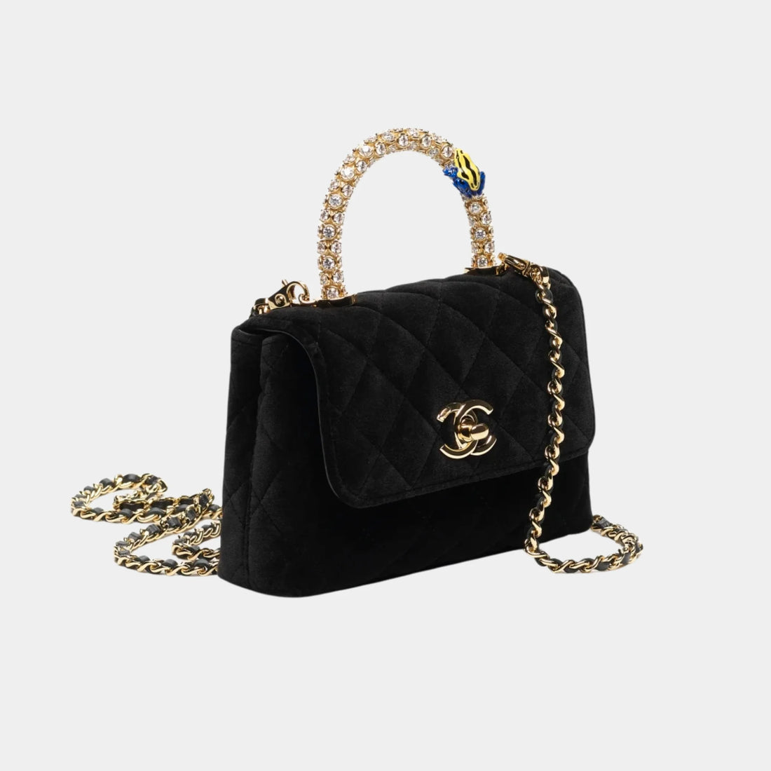 Chanel Clutch with chain in Velvet Strass Enamel & Gold-Tone Metal, Side