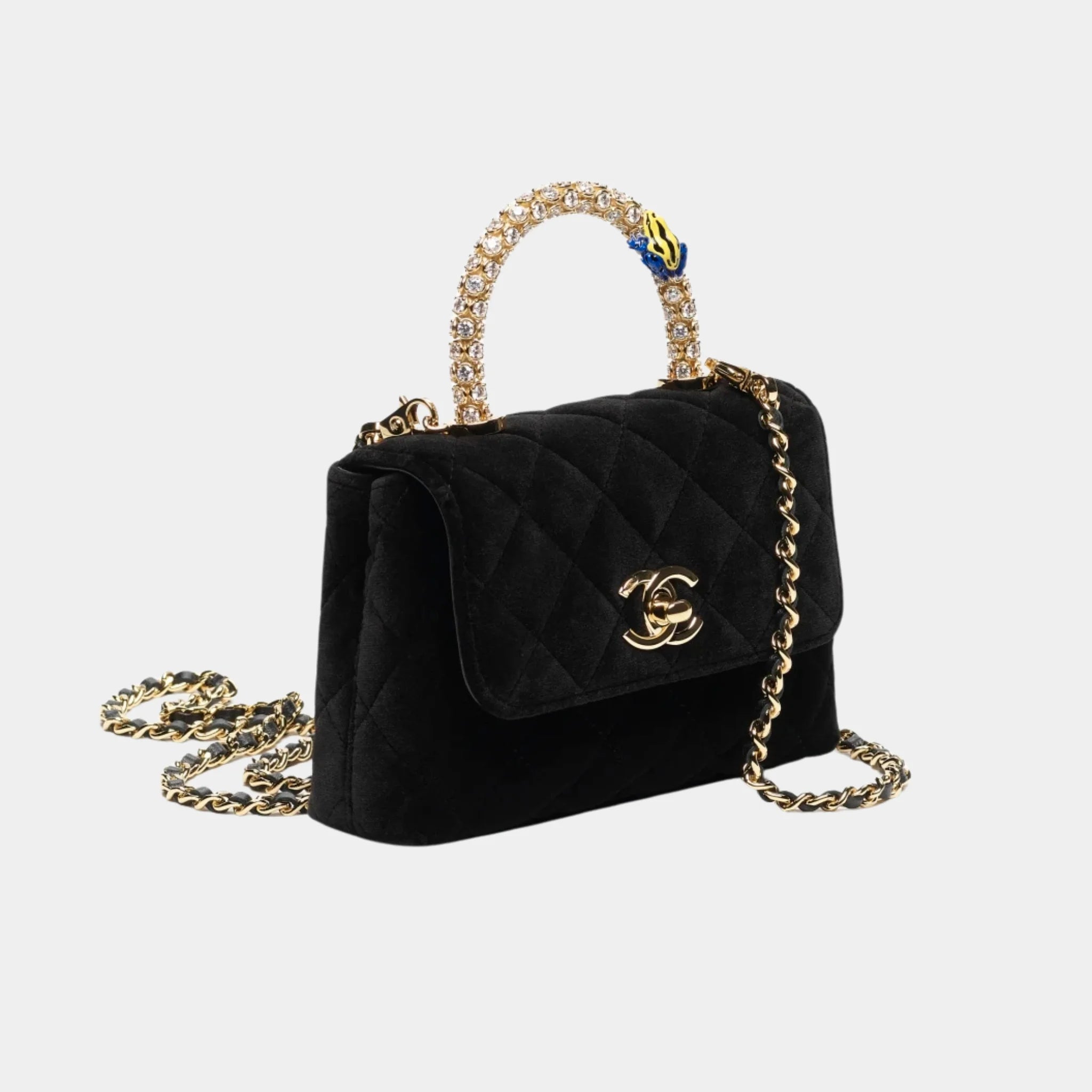Chanel Clutch with chain in Velvet Strass Enamel &amp; Gold-Tone Metal, Side