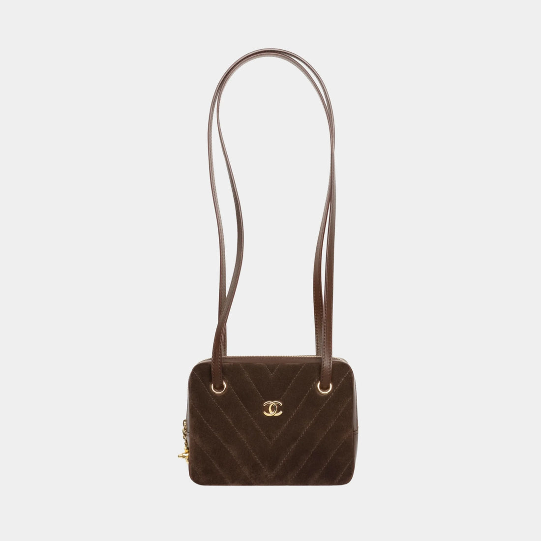 Clutch with Leather Strap Dark Brown Suede Calfskin & Lambskin