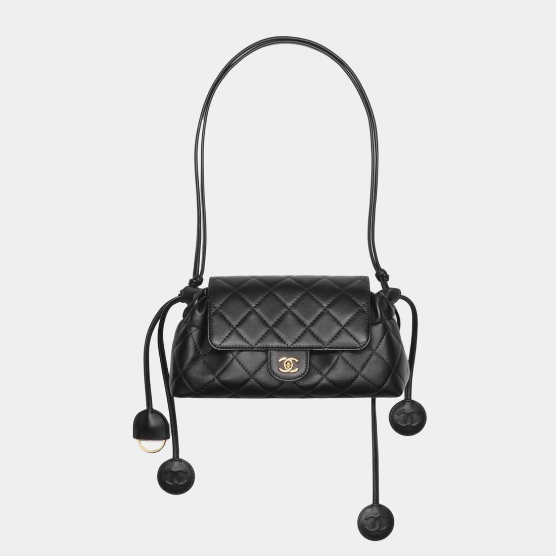 Chanel Clutch with Leather Strap in Black Lambskin, Front