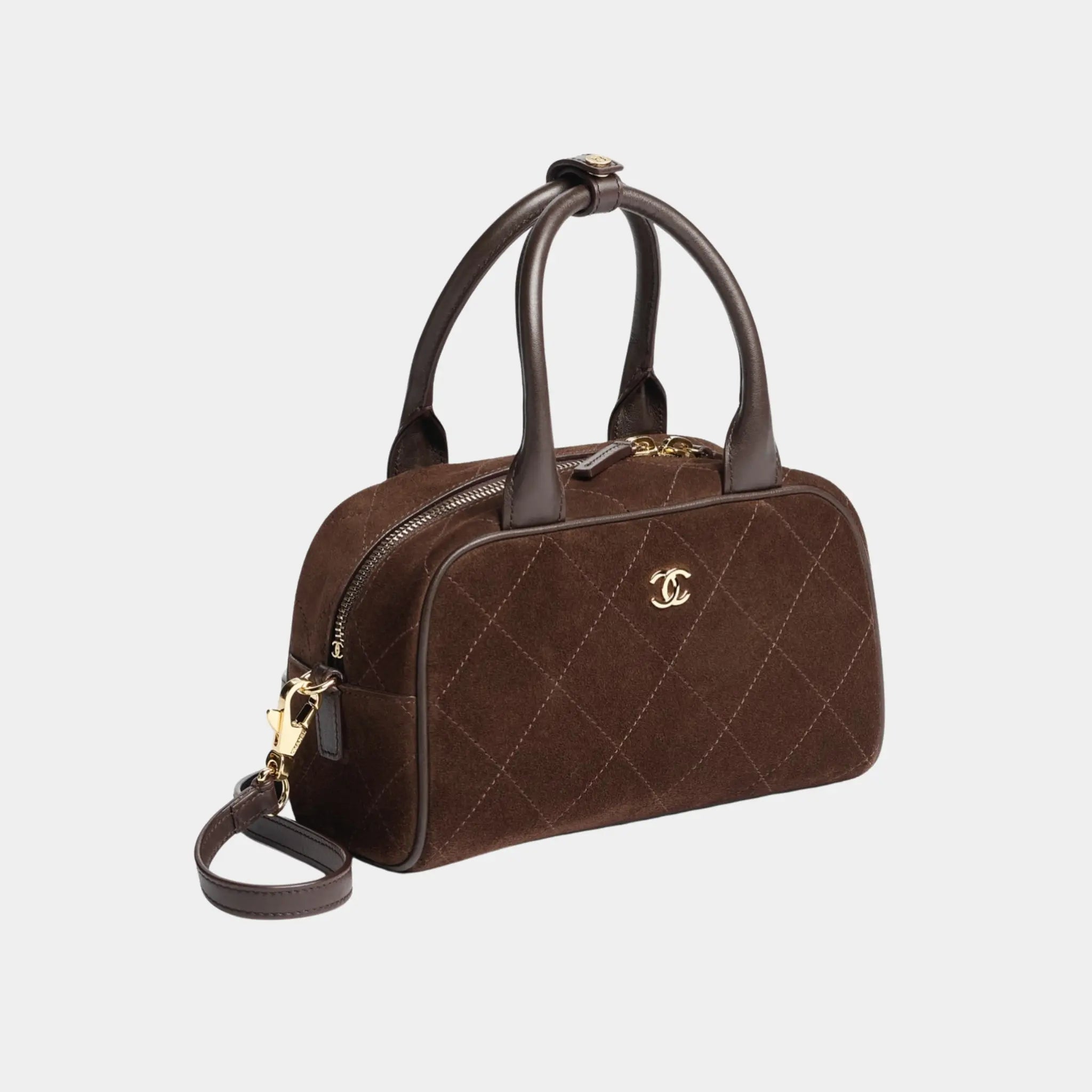 Chanel Clutch with Leather Strap in Dark Brown Suede &amp; Calfskin, Side