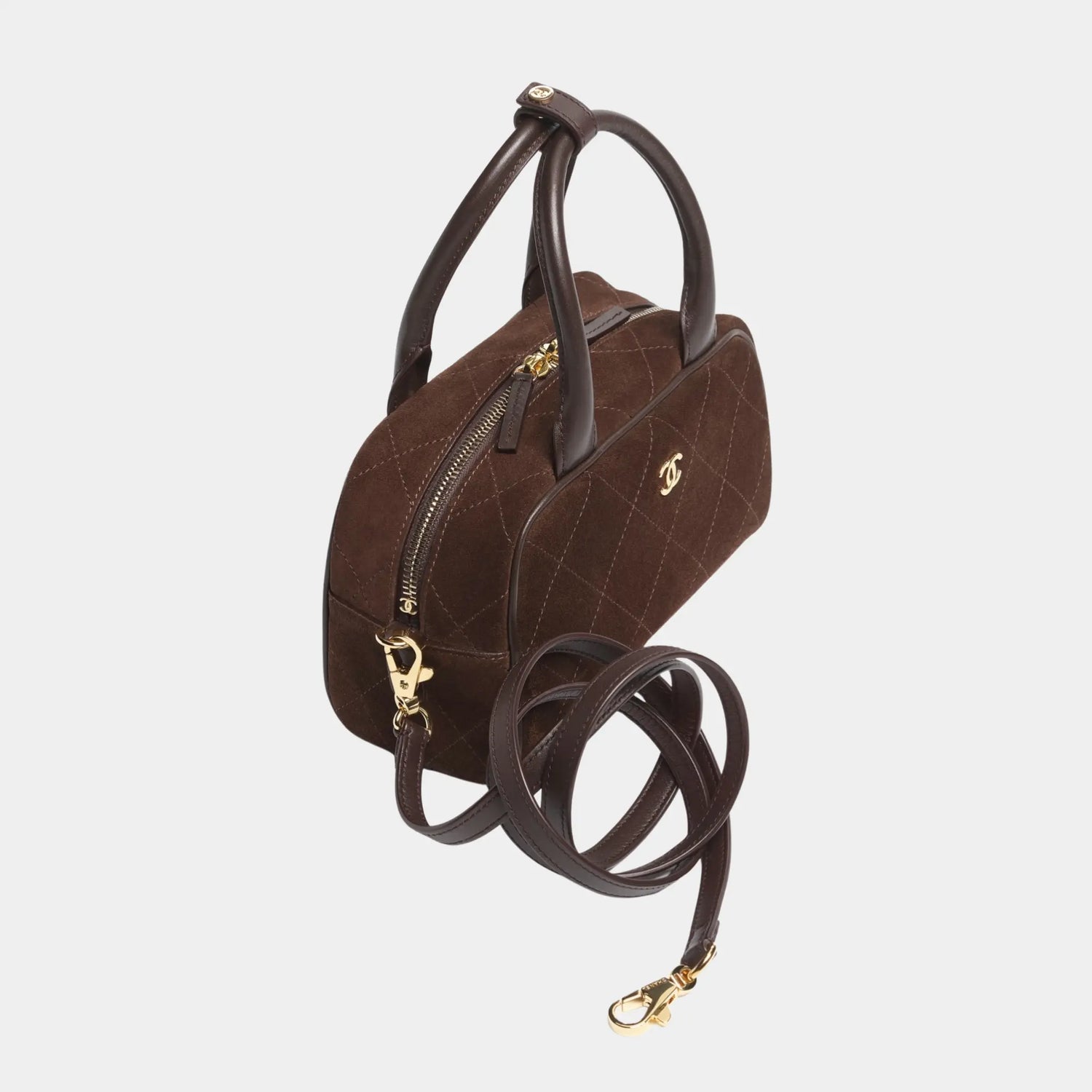 Chanel Clutch with Leather Strap in Dark Brown Suede &amp; Calfskin, Top