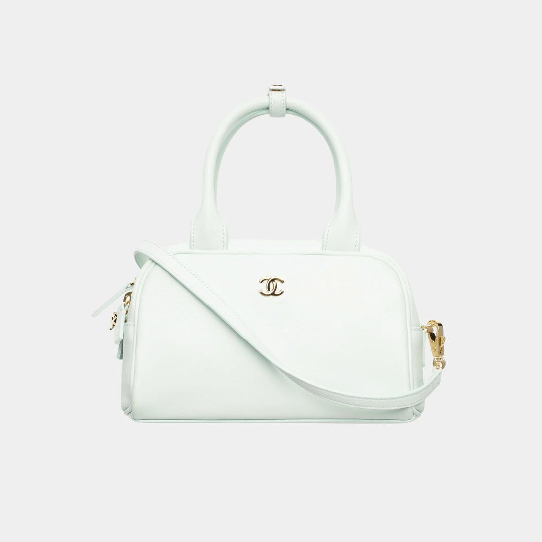Chanel Clutch with Leather Strap Light blue Calfskin & Gold-Tone Metal, Front