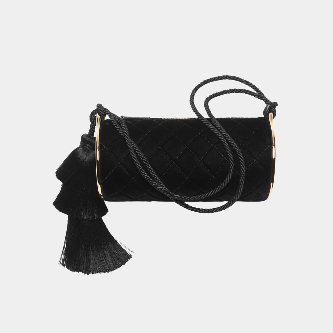 Chanel Clutch with Strap in Black Velvet & Gold Metal, Front