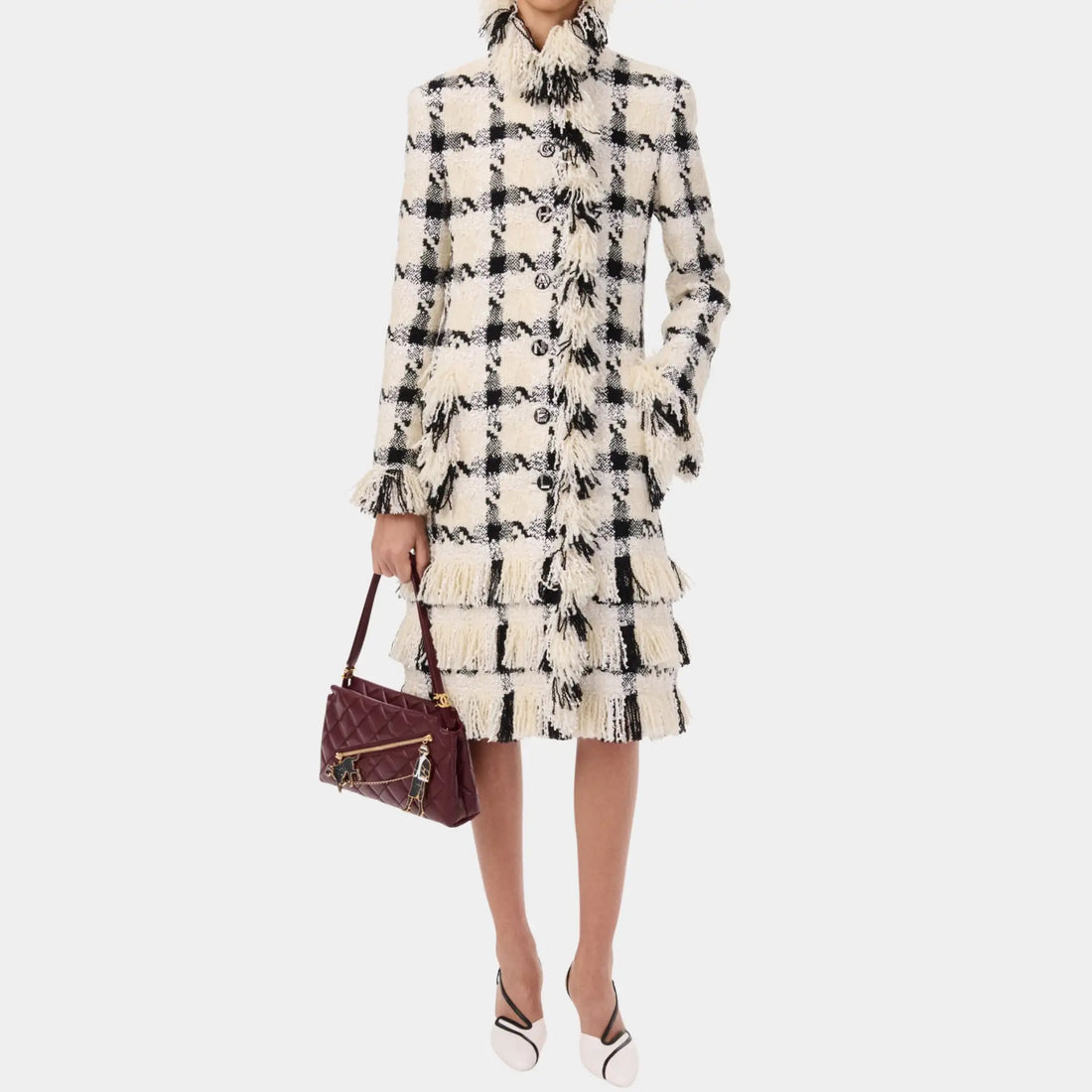 Chanel Coat Cotton & Wool Tweed in White Ecru & Black, Front