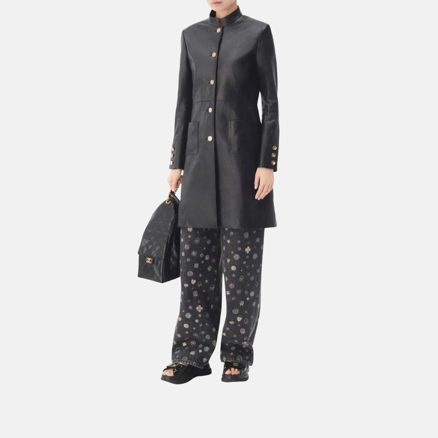 Chanel Coat in Black Lambskin, Close