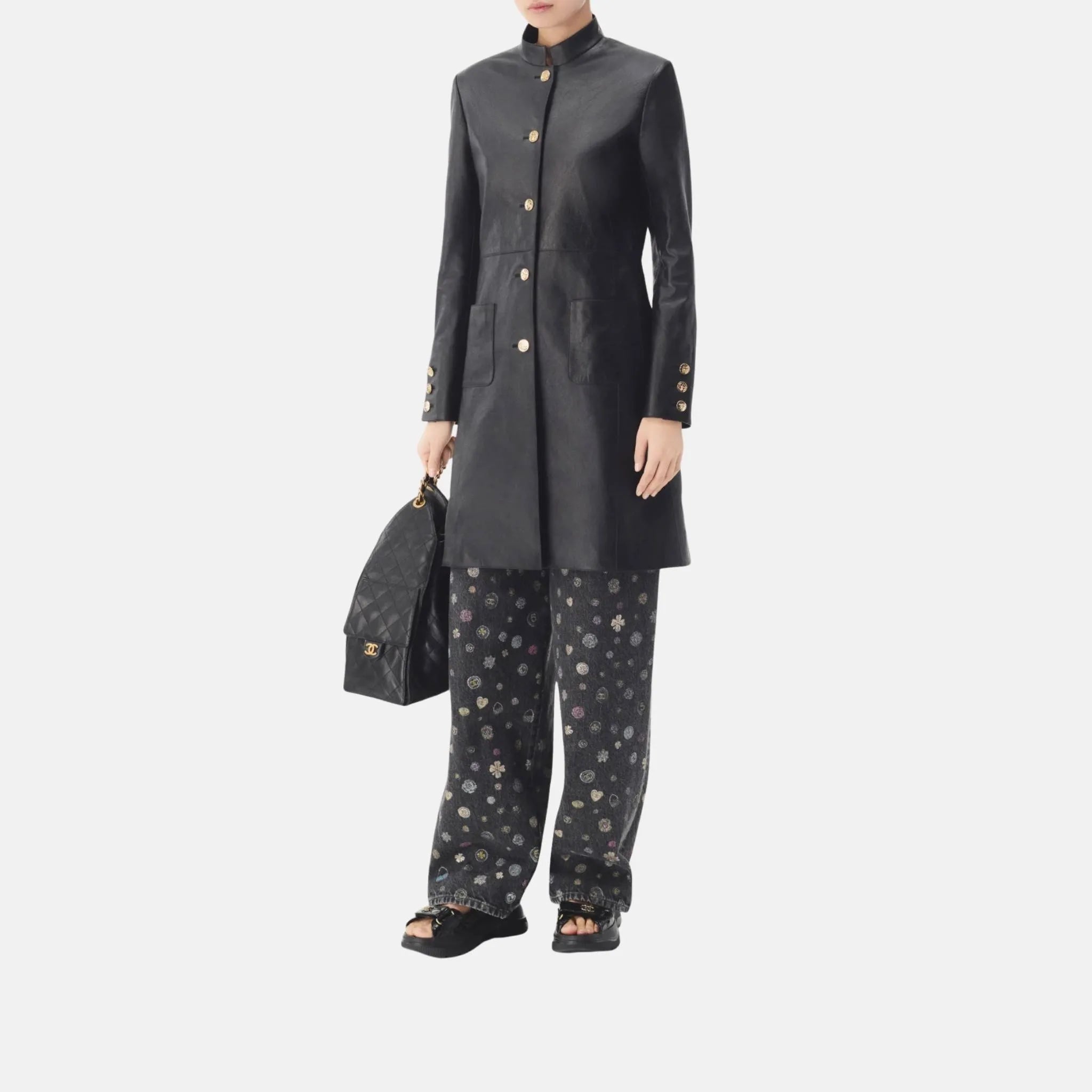 Chanel Coat in Black Lambskin, Close