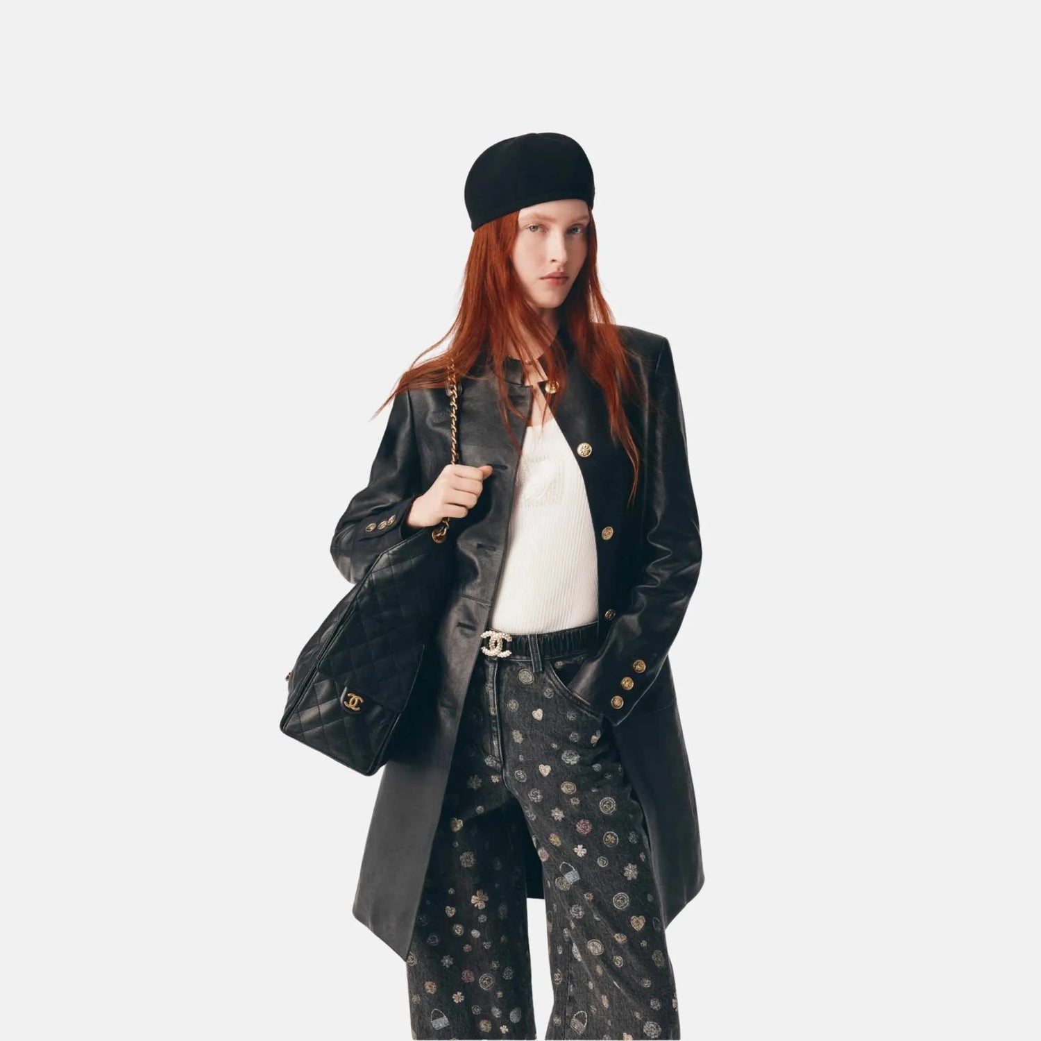 Chanel Coat in Black Lambskin, Front